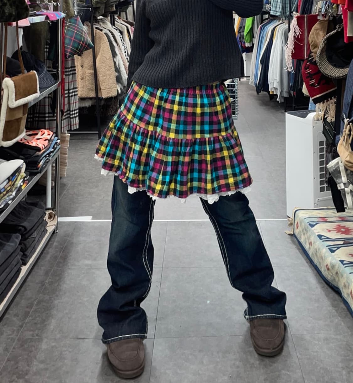 체크 캉캉 레이스 치마  상품이미지1