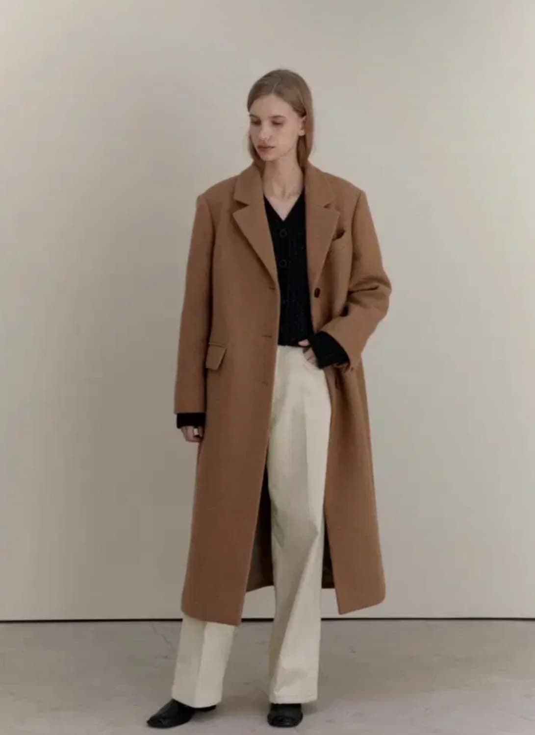 어나우트 울 클래식 맥시코트 카멜 롱코트 상품이미지2