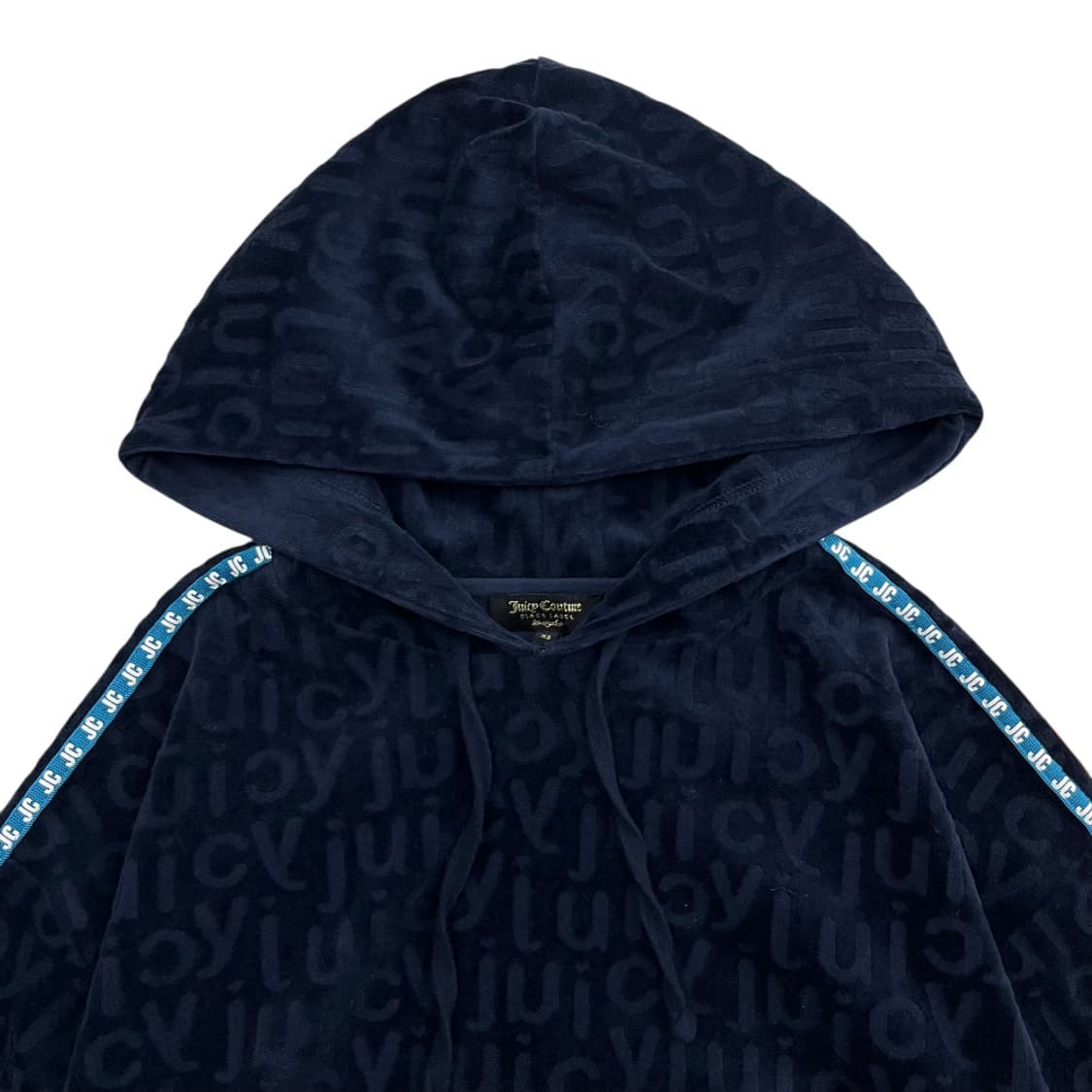 쥬시꾸뛰르 사이드 로고라인 패턴 네이비 벨벳 크롭후드 XS 상품이미지5