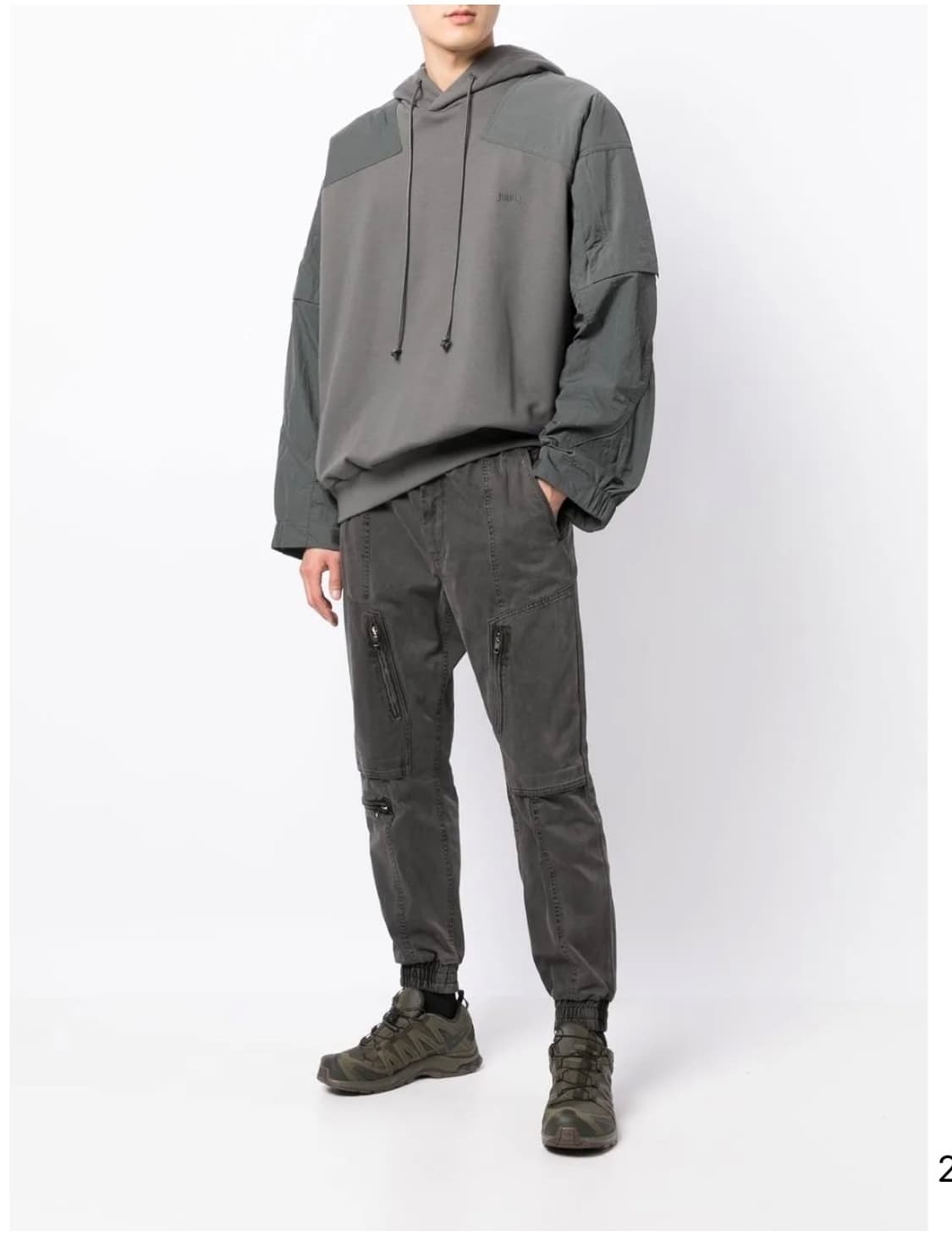 준지 로고 자수 긴소매 투톤 후드 M 상품이미지2