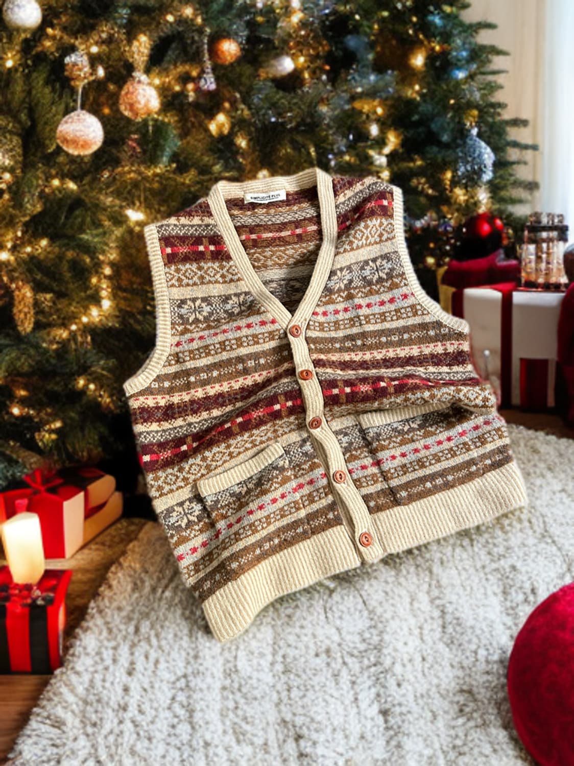 빈티지 페어아일 니트 가디건 베스트 상품이미지1