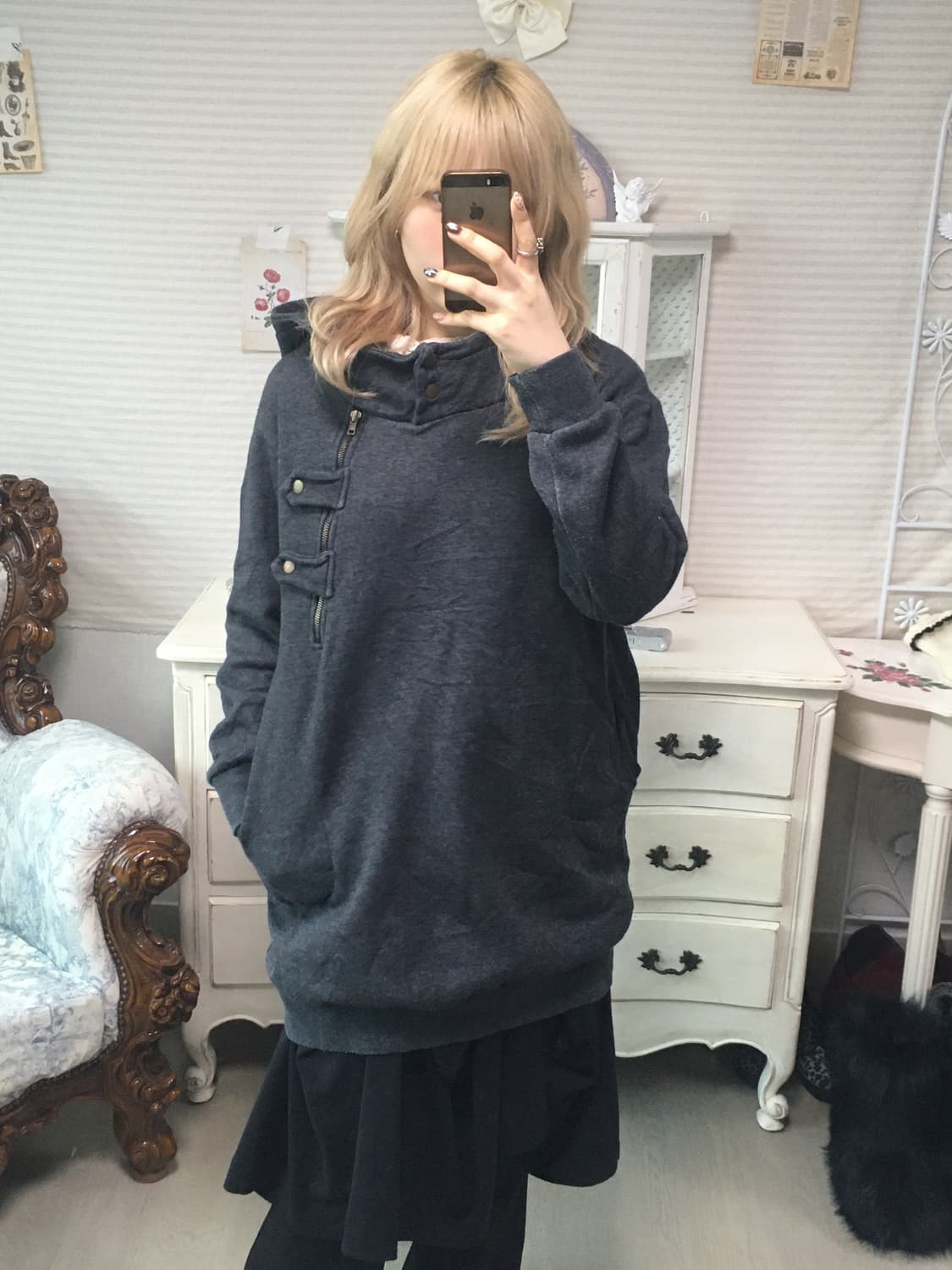 일본빈티지 Y2K 스터드 버튼 기모 후드티 상품이미지1