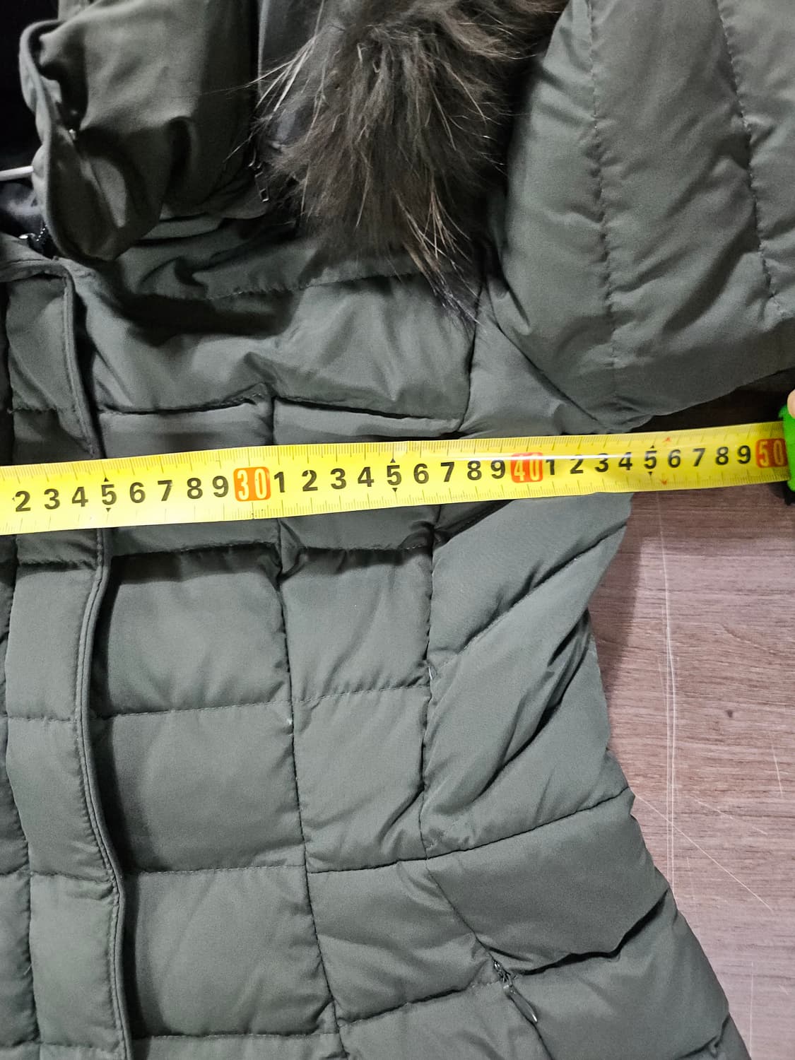 르샵  후드 퍼 다운 롱 패딩 카키색  XS  80 상품이미지6