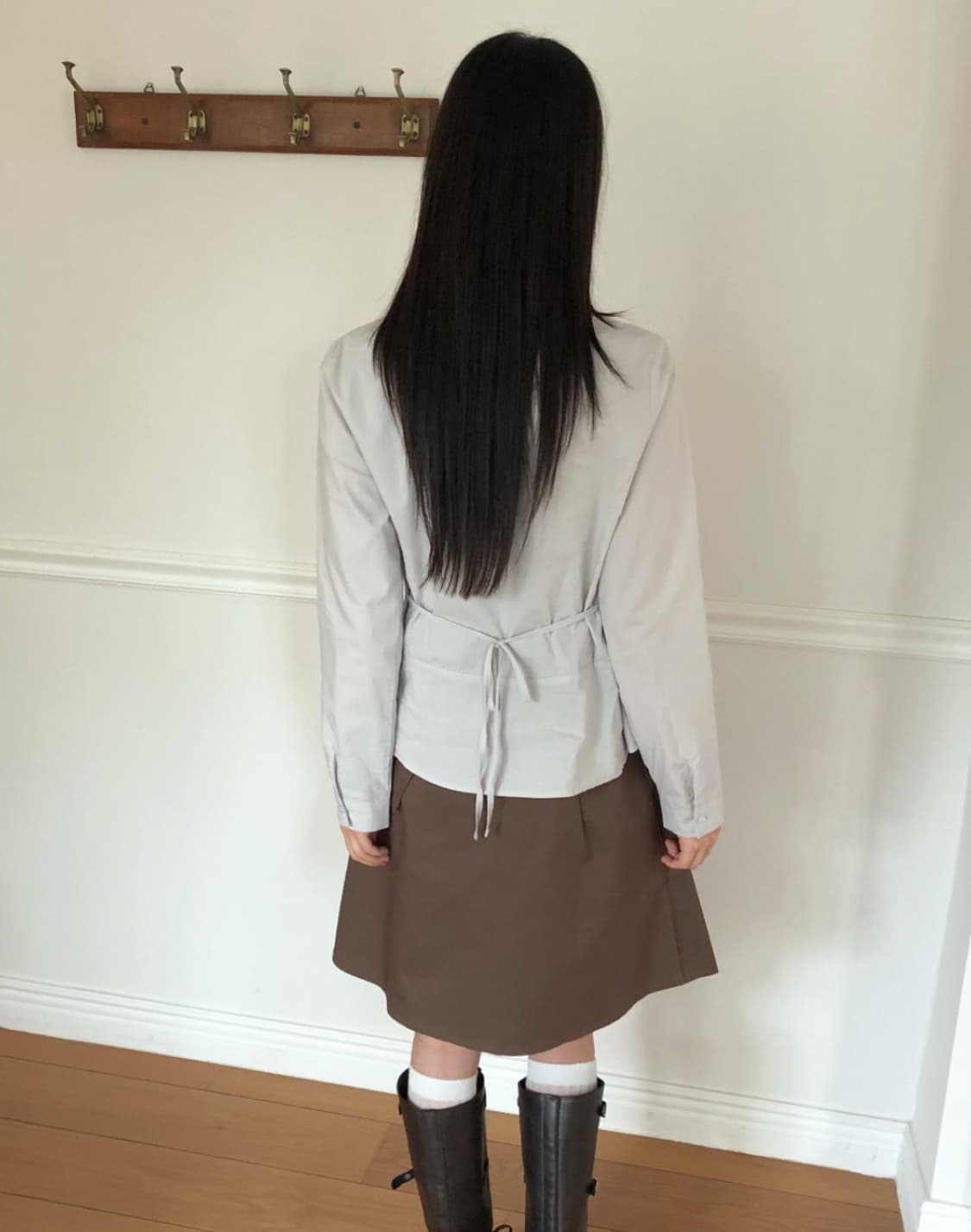 핀턱 버튼 긴팔 셔츠 그레이 상품이미지4