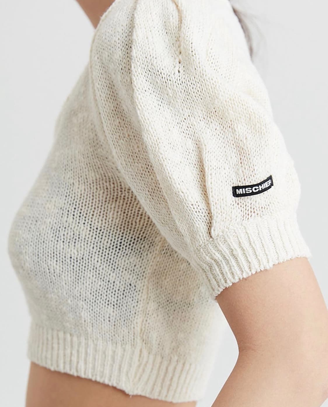 Mischief 미스치프 퍼프 니트 크롭탑 (화이트,네이비) 상품이미지4