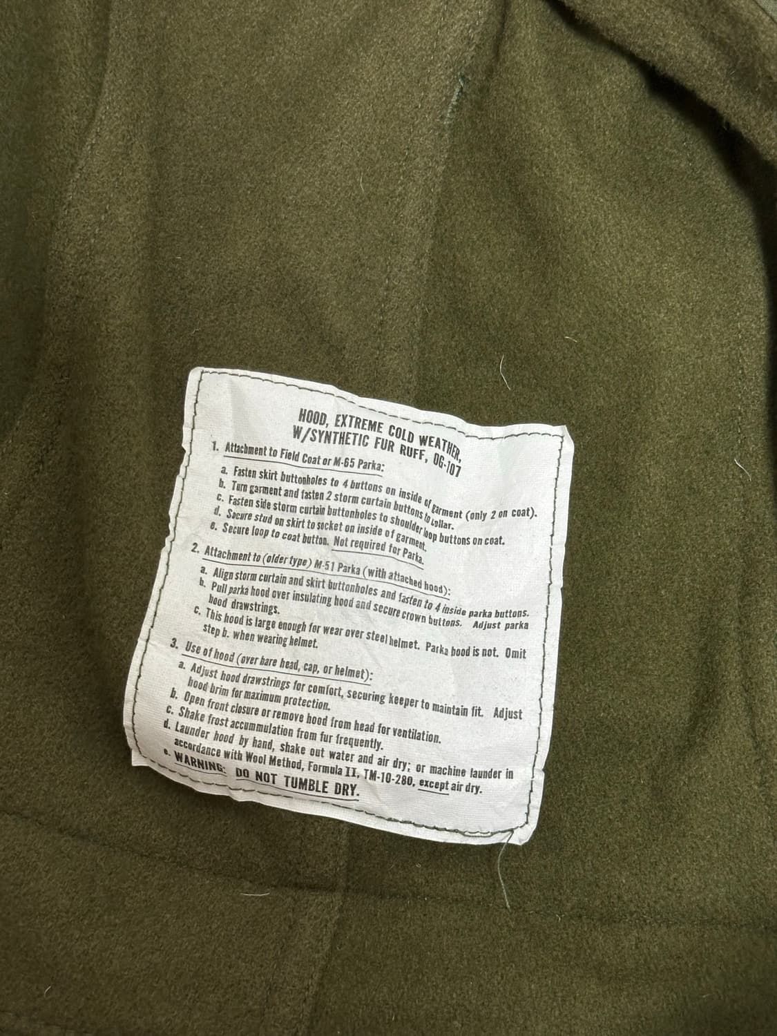 미군 오리지널 M-65 개파카 피쉬테일 모자 급처 상품이미지3