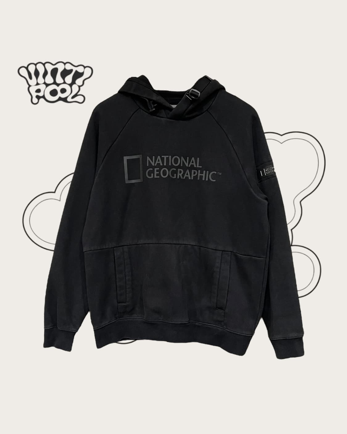 내셔널지오그래픽 빅로고 기모 후드티 L 블랙 상품이미지1