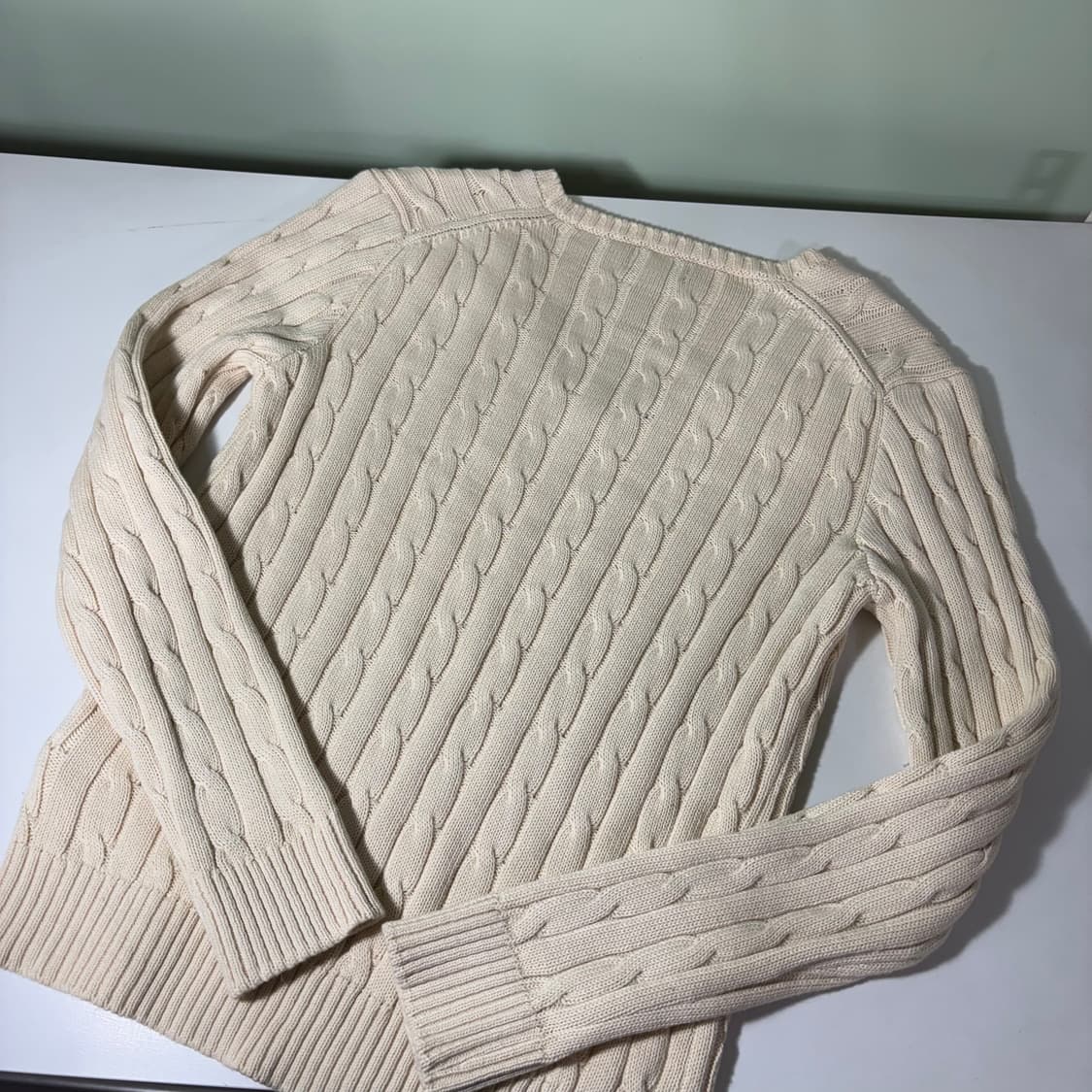 우먼M 폴로 랄프로렌 아이보리 브이넥 꽈배기니트 상품이미지3