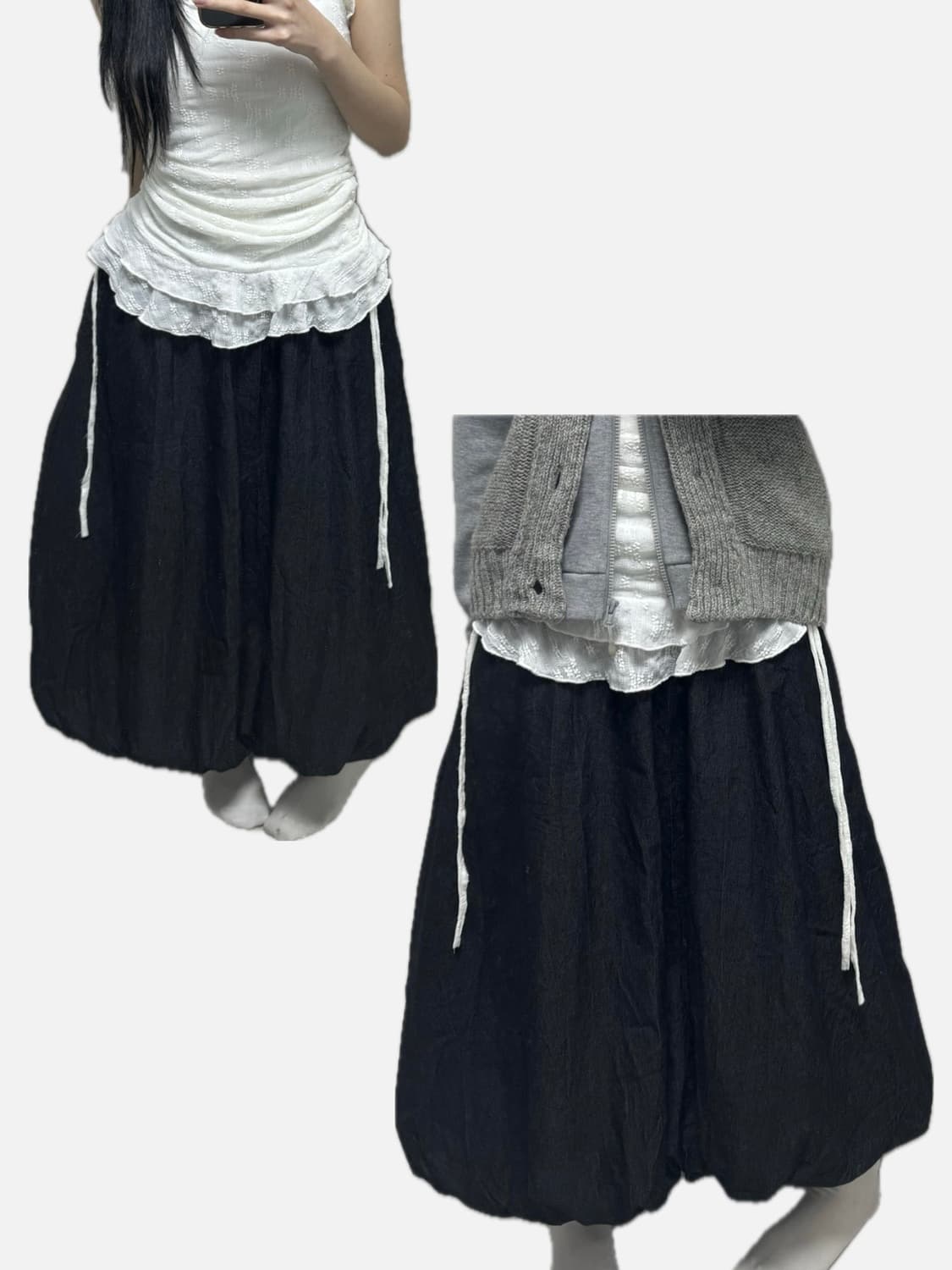 빈티지 흑청 롱 벌룬 스커트 니혼진 모리걸 너드모리 상품이미지1