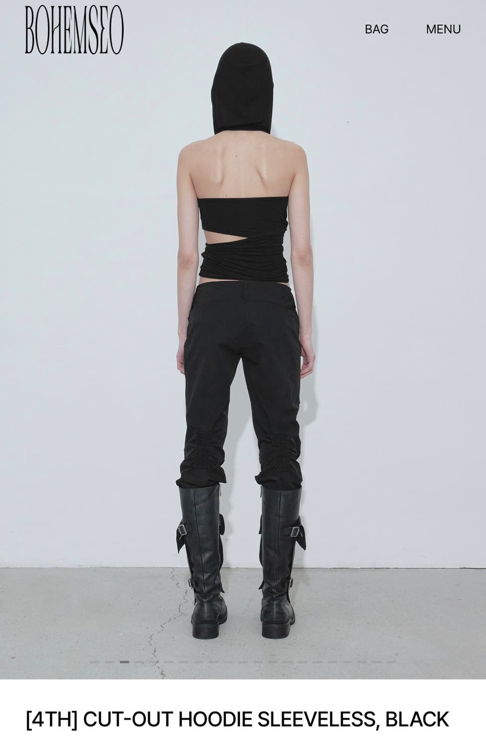 보헤미안서울) CUT-OUT HOODIE SLEEVELESS BK F 상품이미지2