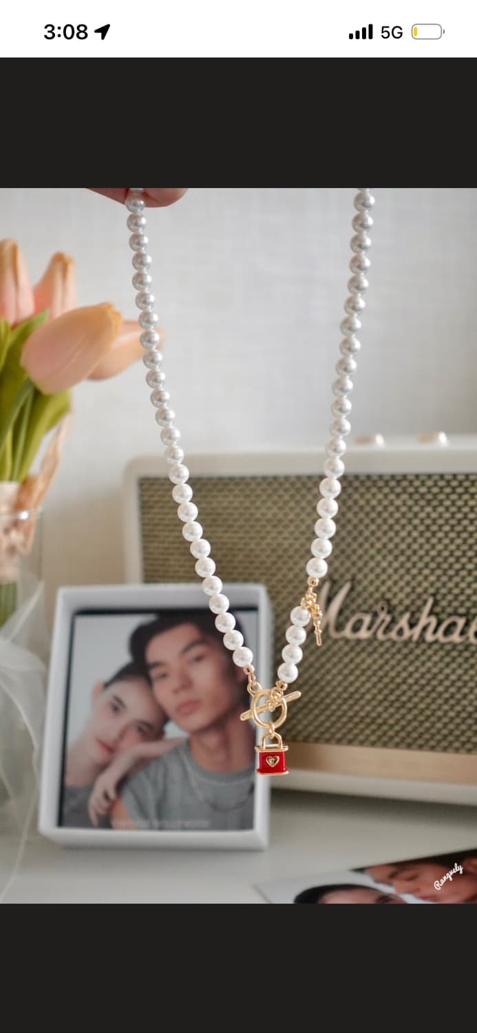 빈티지헐리우드 포르테 러브락 레드 진주 목걸이 수지착용 상품이미지4