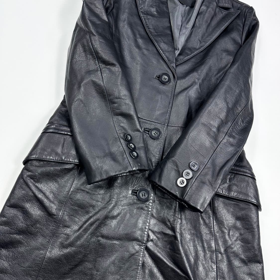VTG 빈티지 소가죽 블랙 롱코트 자켓 (S 여성추천) 상품이미지3
