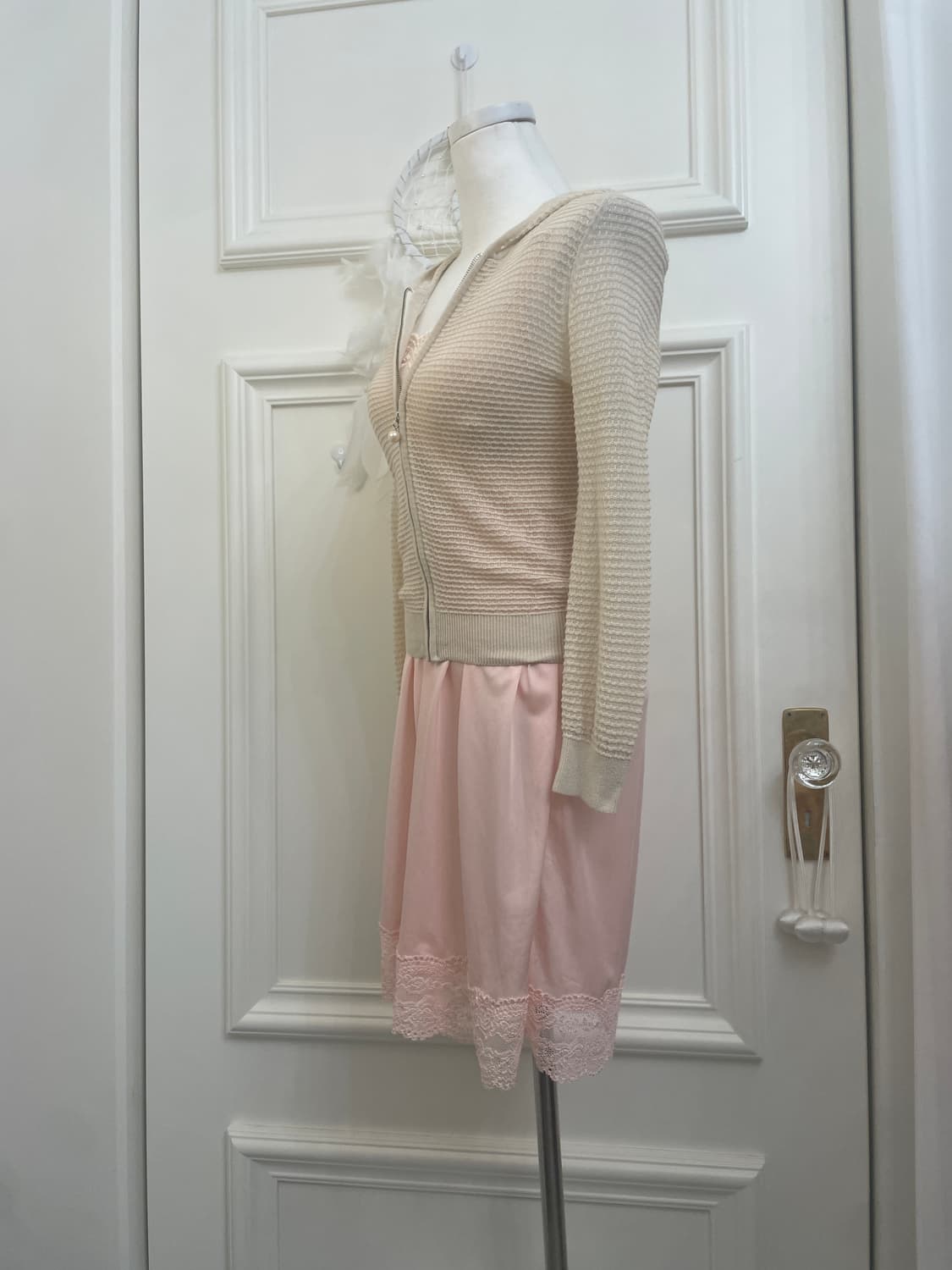 EF-DE ivory pearl charm knit zip-up&cora 상품이미지2
