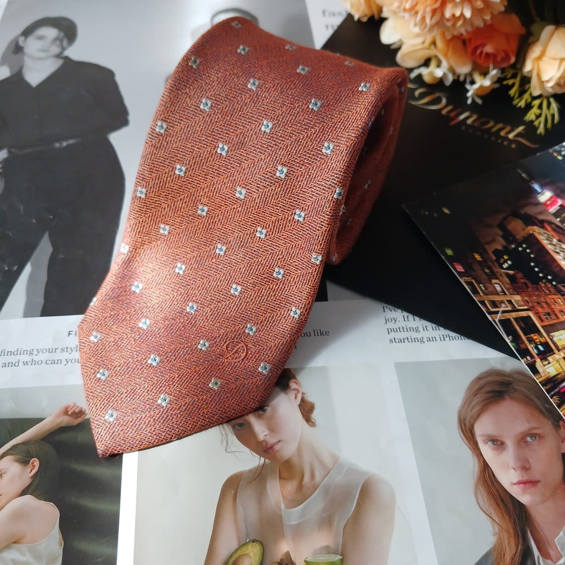 에스티듀퐁 실크 플라워 자수 패턴 넥타이 8cm A+~A등급 A19842 상품이미지4