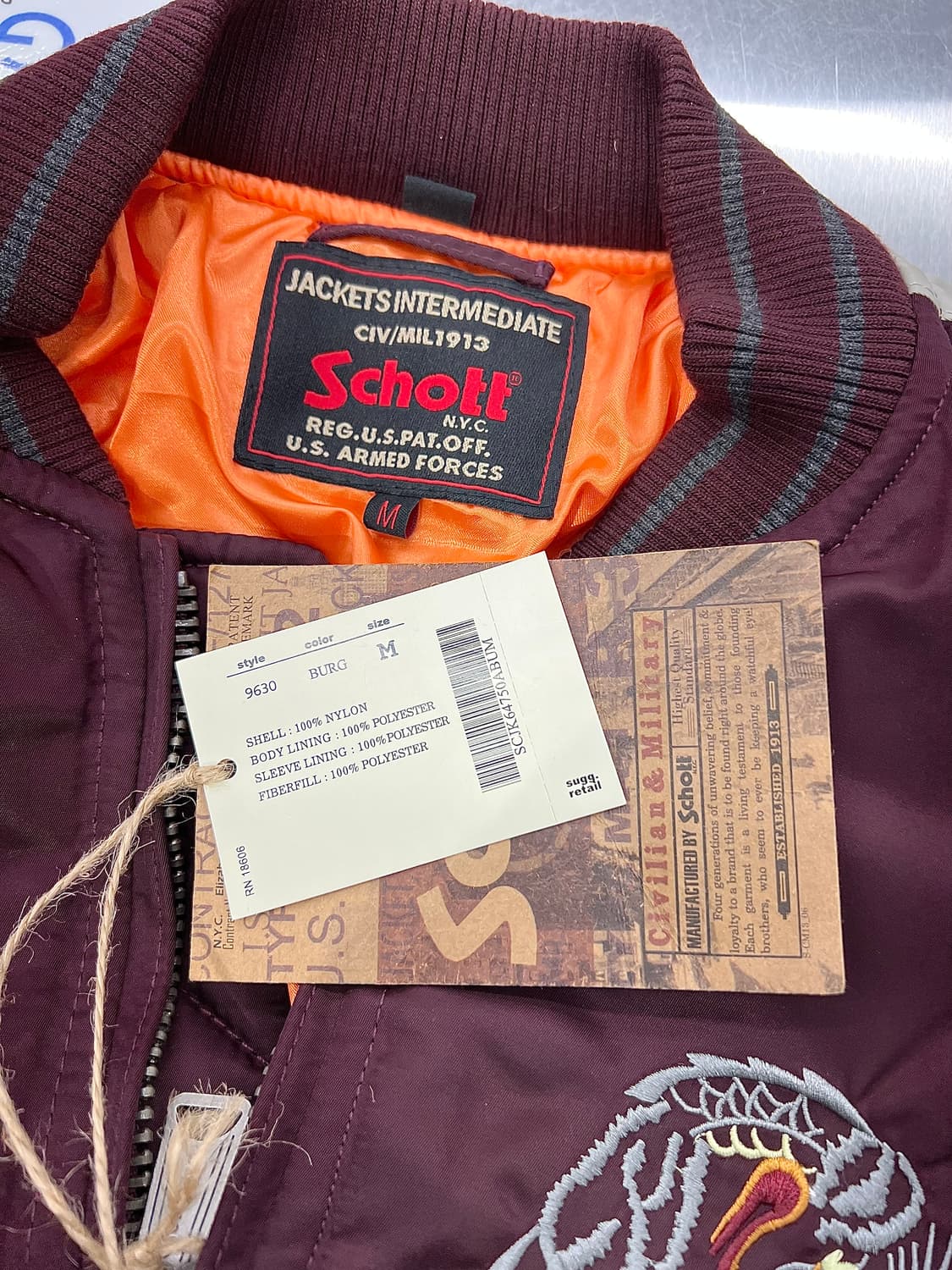 쇼트 NYC 버건디 라이닝 드래곤 스카잔 봄버 자켓 상품이미지7