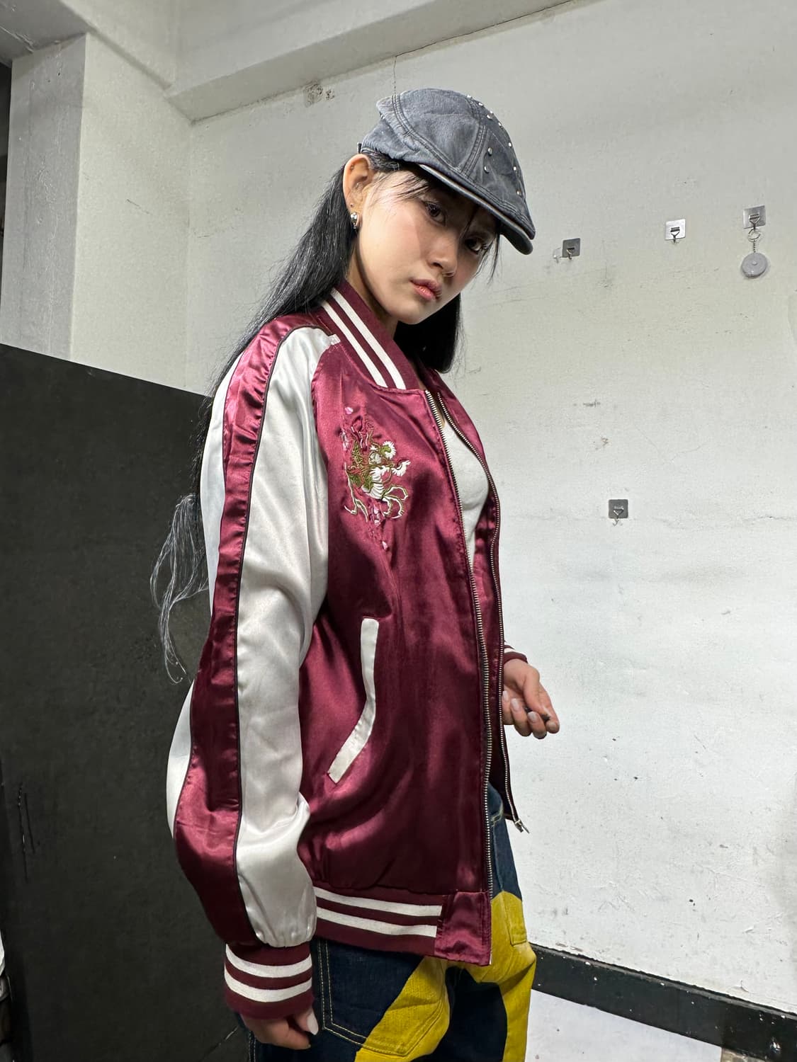 Jpn 일본빈티지 재패니즈 오리엔탈 런 버건지 용 스카잔 자켓 상품이미지4