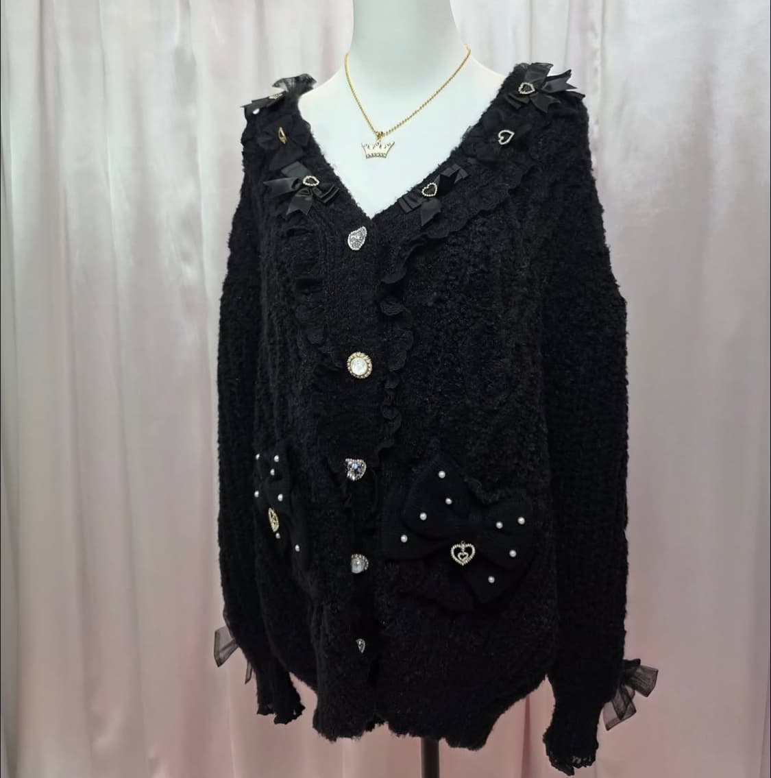 Liz lisa 리즈리사 블랙 롱니트 가디건 블랙 갸루 상품이미지2