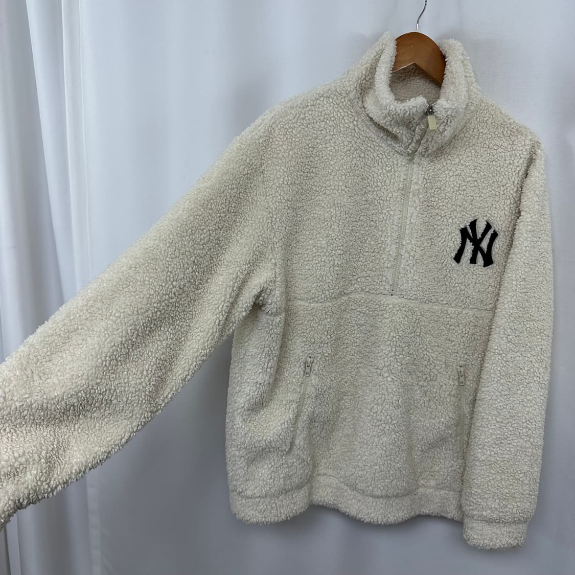 MLB 남성 반집업 기모 뽀글이티셔츠 아이보리 95 M 상품이미지2