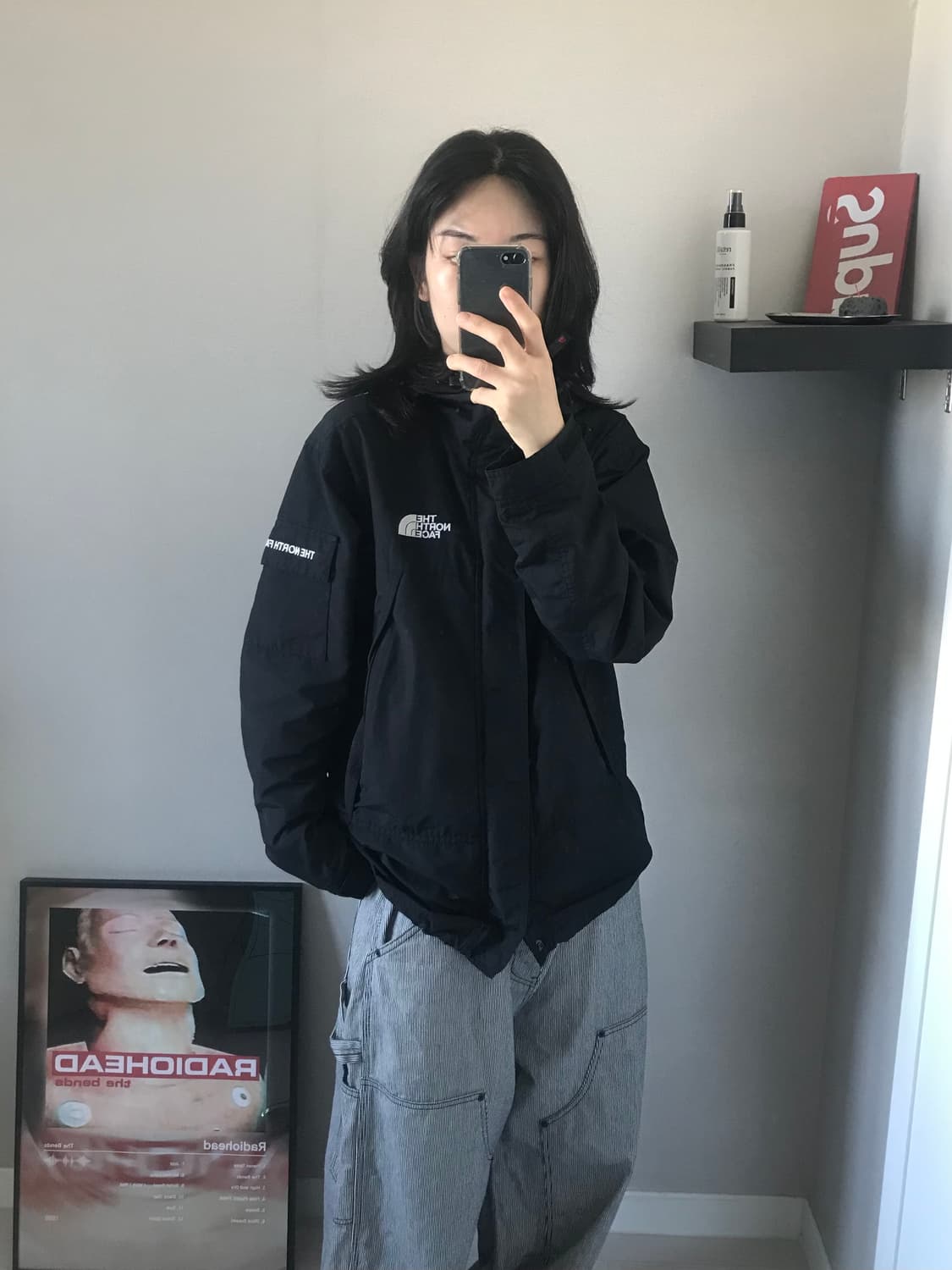 대장급 노스페이스 로고 블랙 윈드 바람막이 자켓 상품이미지4