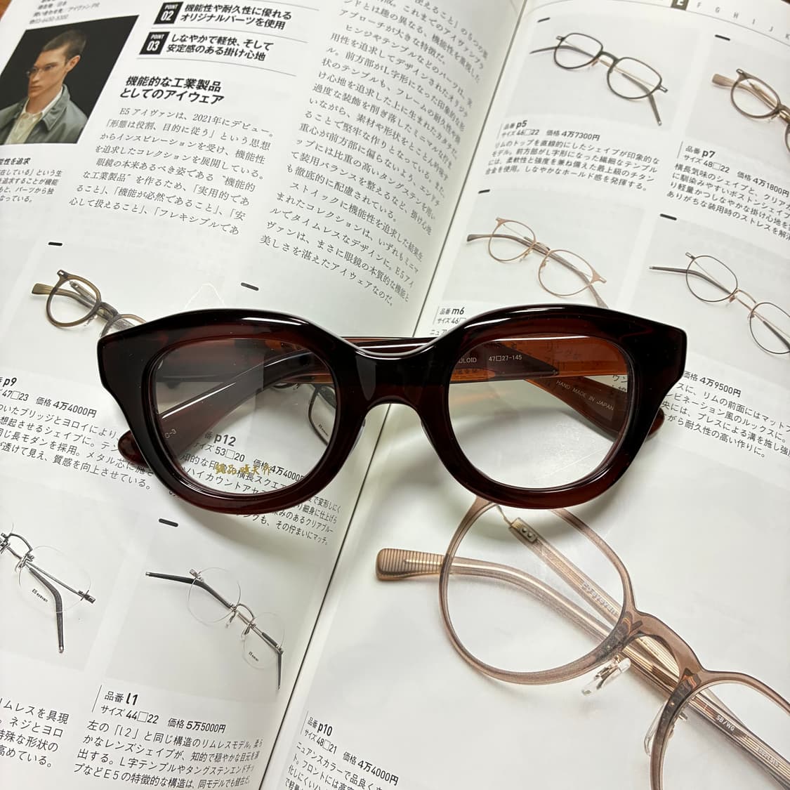 銘品晴夫作 메힌 하루오사쿠 셀룰로이드 브라운 클리어 뿔테 일본 안경 상품이미지1