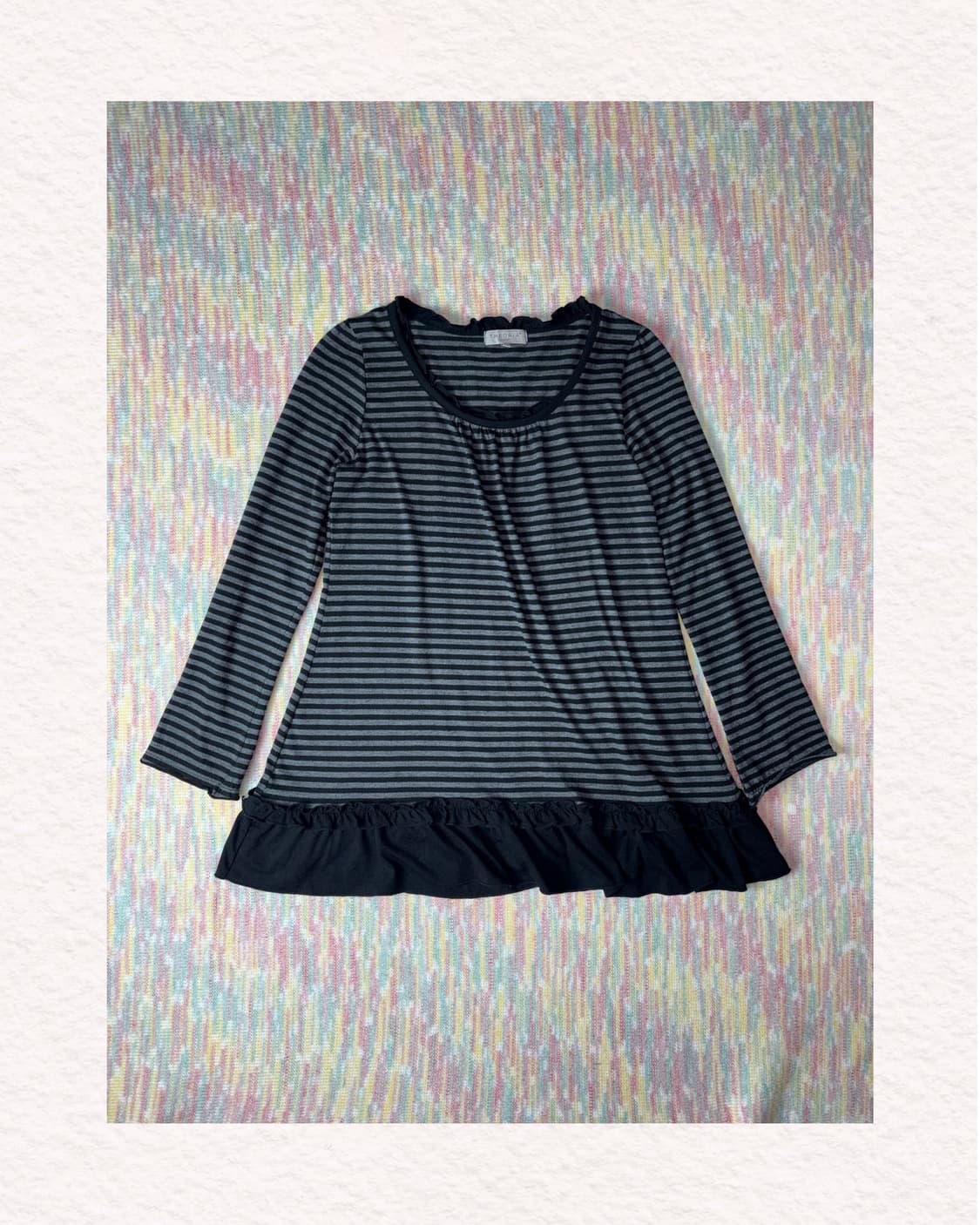 스트라이프 프릴 긴소매 티셔츠 상품이미지1