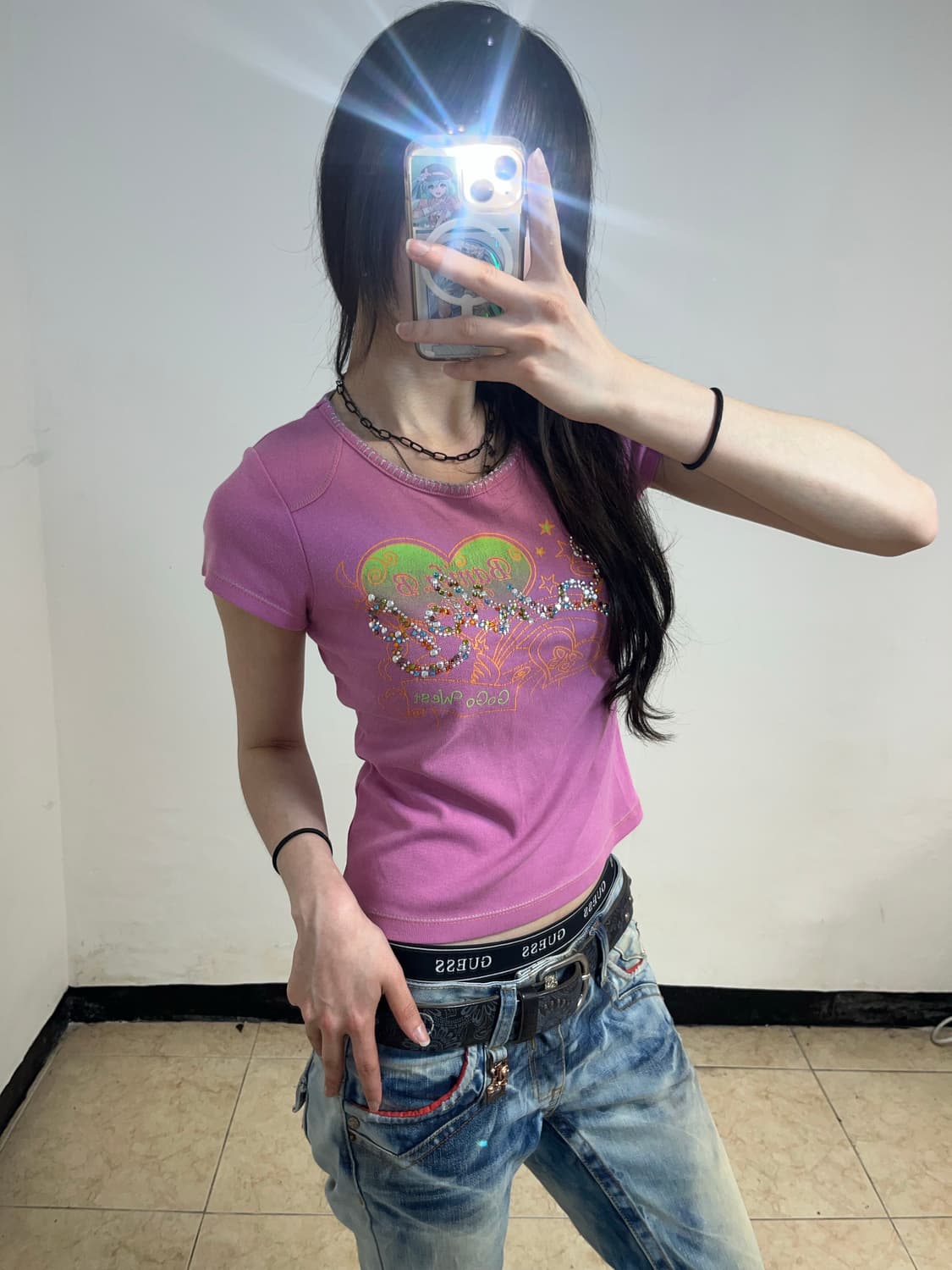 00‘s 키치 갸루 큐빅 프린팅 티셔츠 상품이미지2