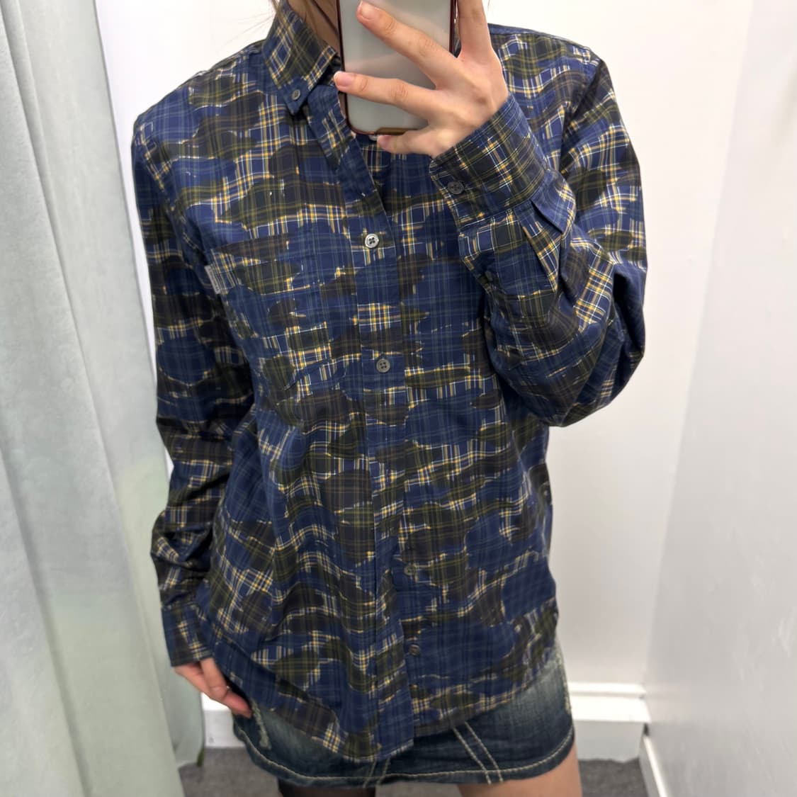 칼하트 네이비 카모 체크 셔츠 상품이미지2