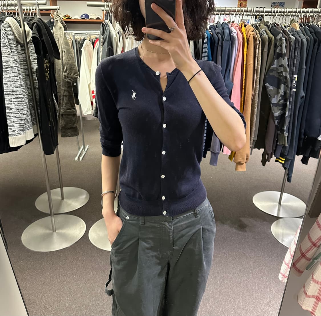 L)폴로 랄프로렌 여성 네이비 피마 코튼 가디건 상품이미지1