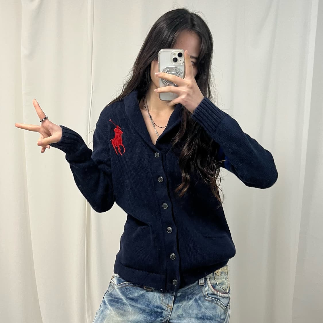 Polo Navy Big Pony Shawl Collar Cardigan 상품이미지2