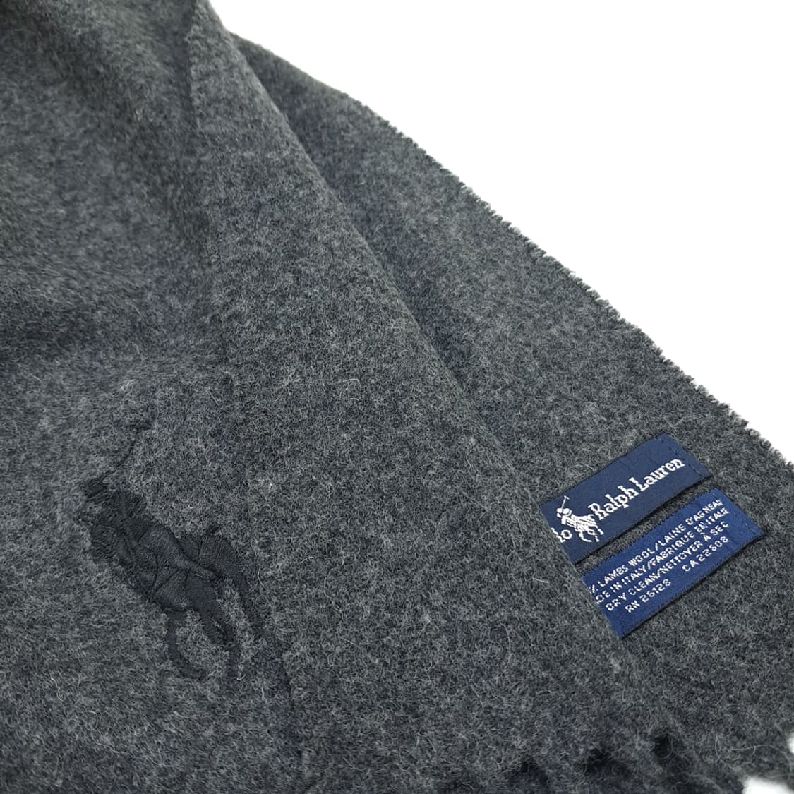 MX361 폴로 랄프로렌 100% 램스울 차콜 그레이 빅로고 머플러 상품이미지5