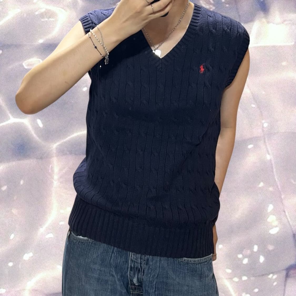 폴로 랄프로렌 케이블 꽈배기 니트조끼 베스트 네이비   상품이미지2