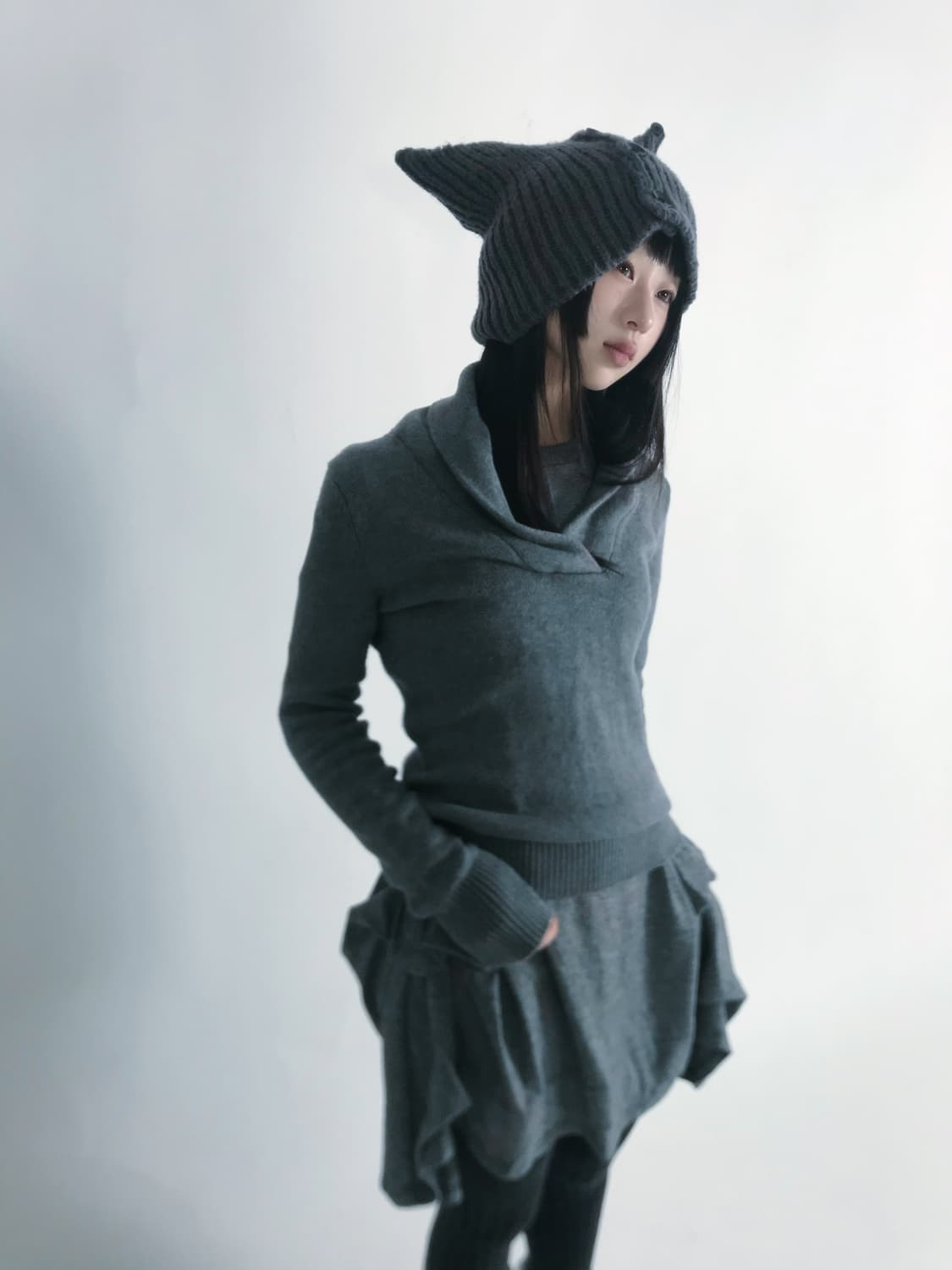 Tommy hilfiger wrap collar grey knit 상품이미지1