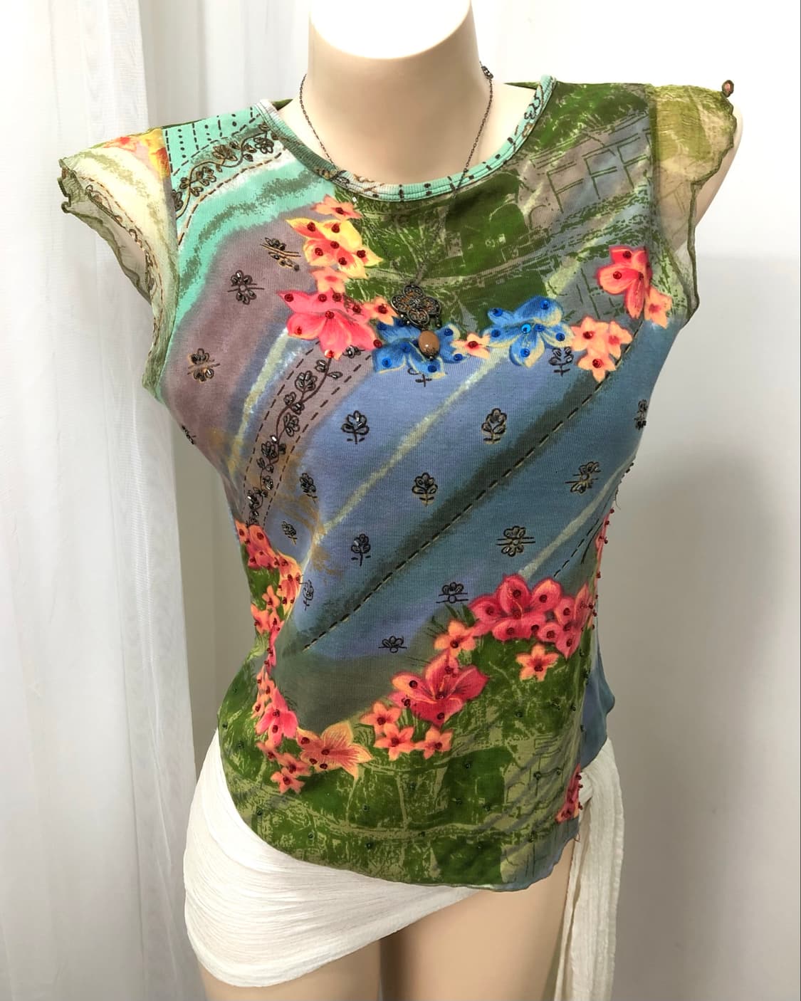 oriental floral lace trimmed sleeveless 상품이미지4