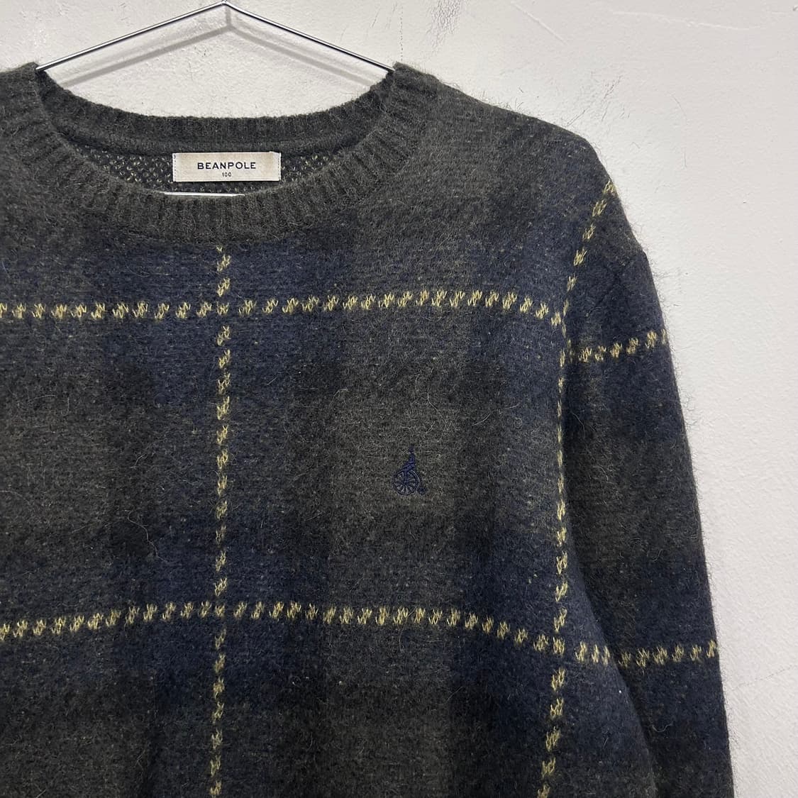 빈폴 이탈리안 얀 알파카 블랜드 체크 부클 니트 상품이미지1