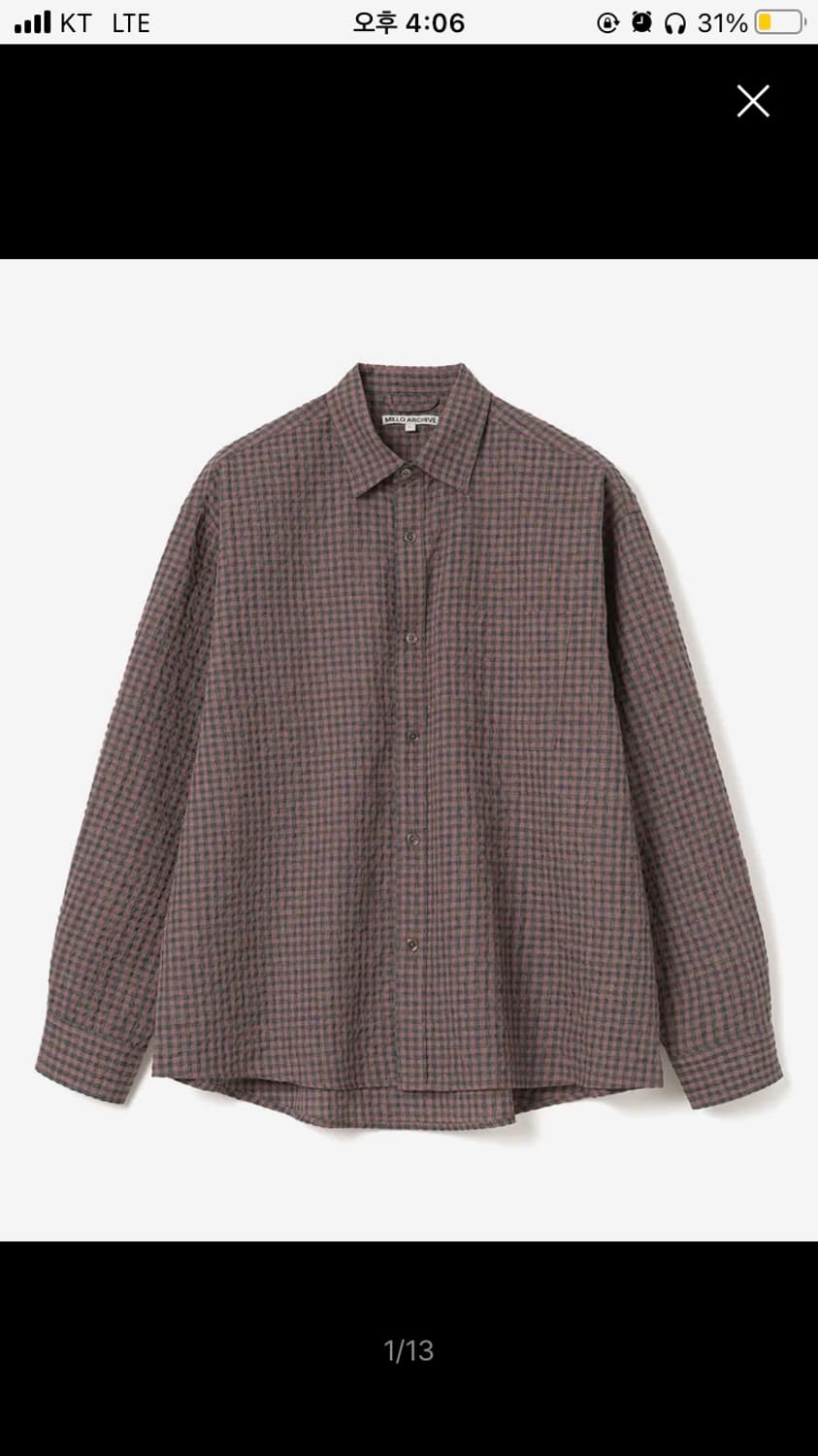 [M] 밀로 아카이브 박스 체크 롤버 셔츠(스모크 핑크) 상품이미지1
