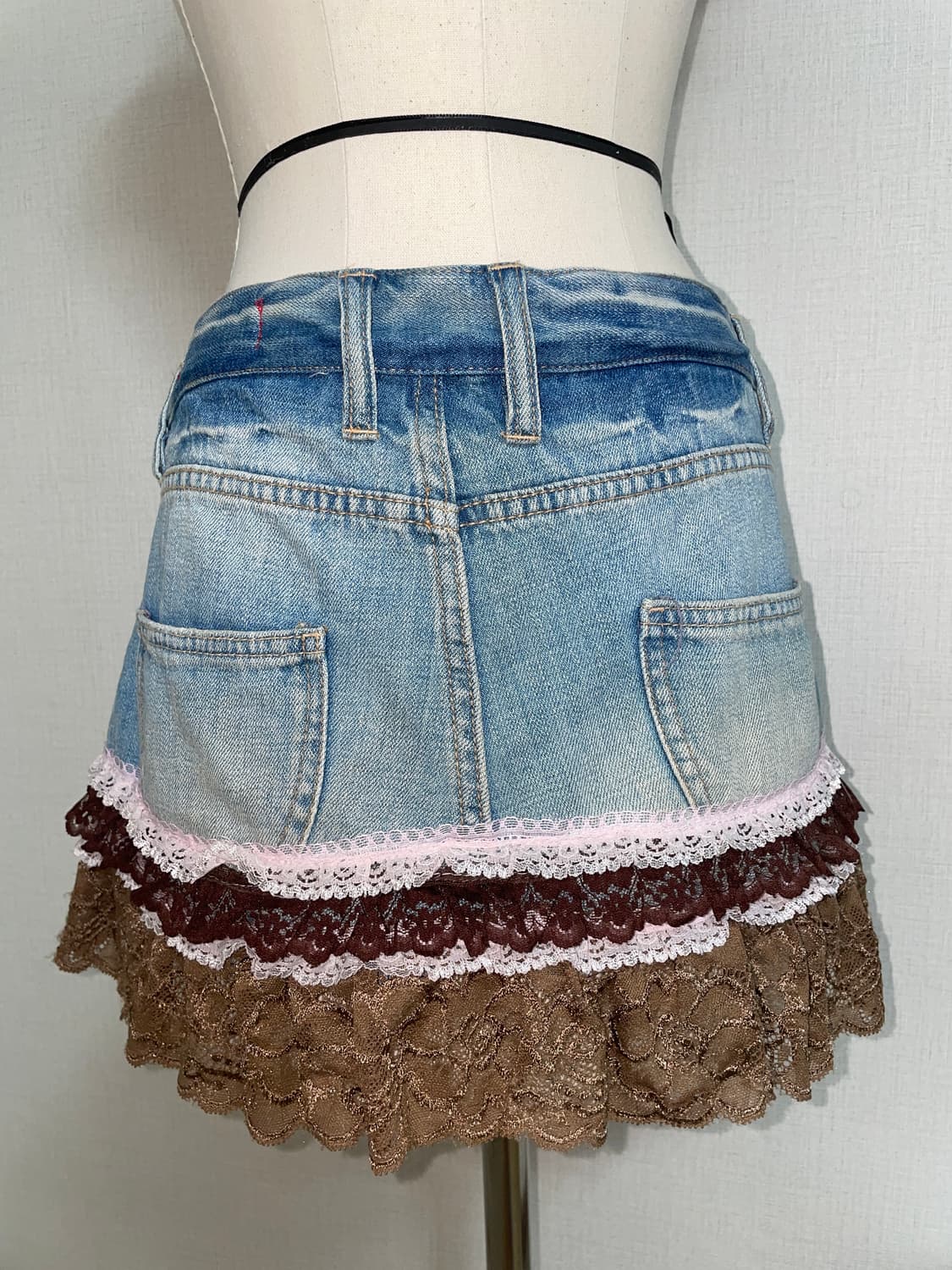 레이스 디테일 데님 스커트 라떼갸루 히메갸루 상품이미지2