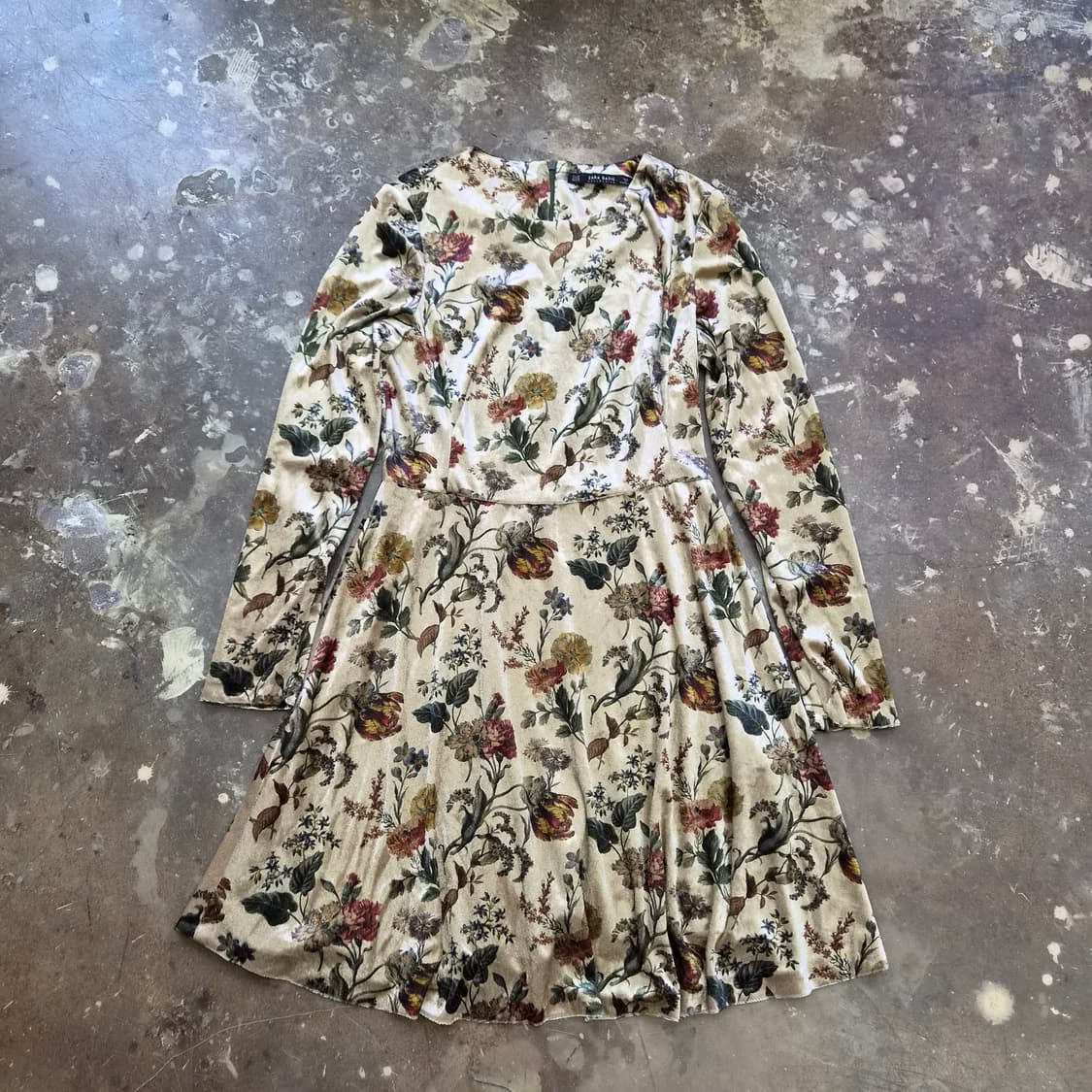 M) ZARA 자라 플라워 패턴 벨로아 원피스 벨벳 원피스 상품이미지1