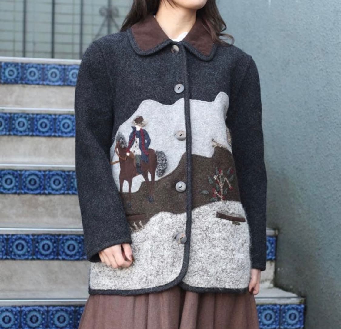 (EU38)기스바인 홀스 아플리케 울 티롤리안 자켓 상품이미지1