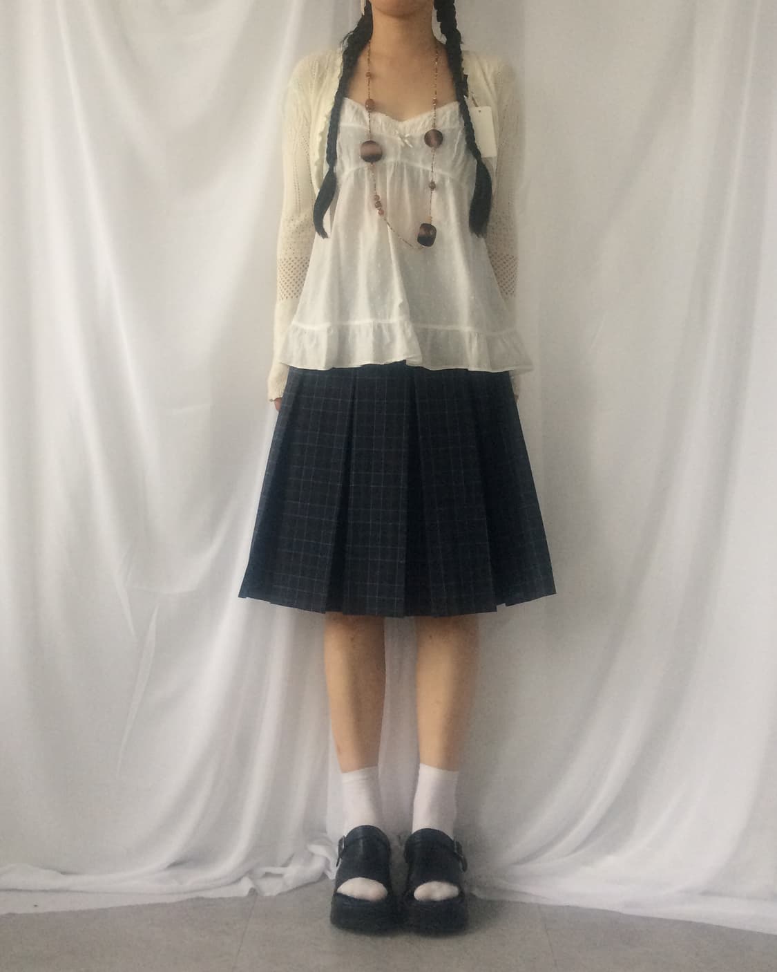 Check pattern pleats midi skirt 상품이미지4