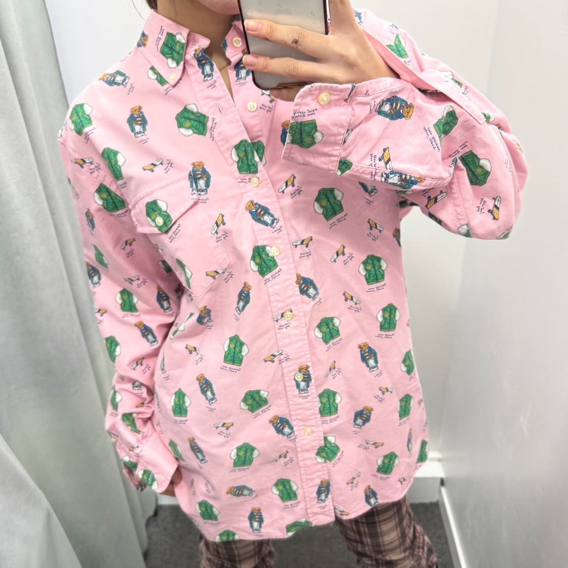 폴로 핑크 베어 패턴 셔츠 상품이미지3