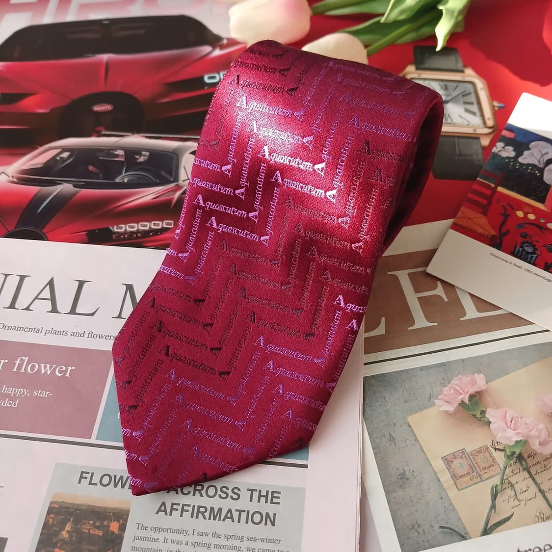 아쿠아스큐텀 실크 로고 자카드 넥타이 8.7cm A+등급 A19114
 상품이미지2