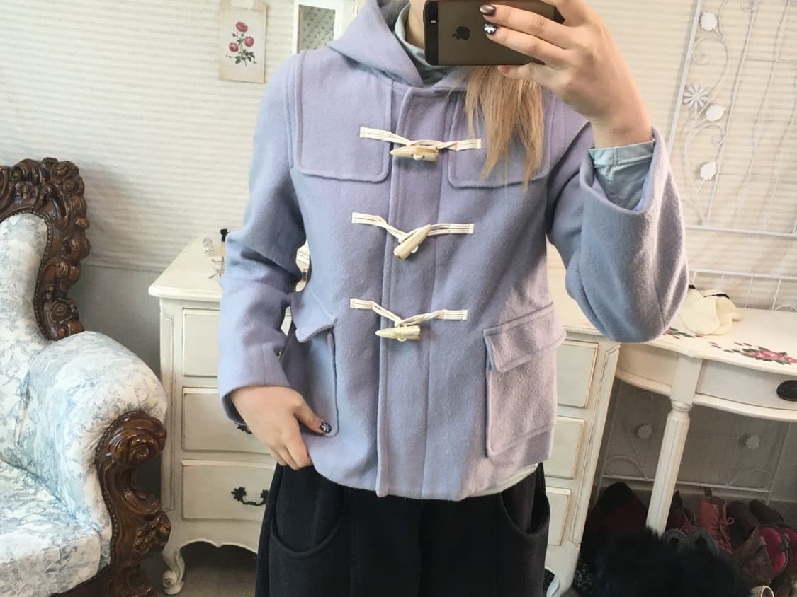 일본빈티지 페일 퍼플 후드 더플 코트 상품이미지3