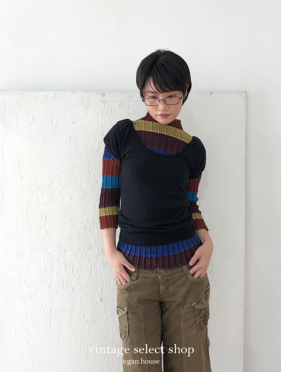 vintage crinkle stripe top 상품이미지1