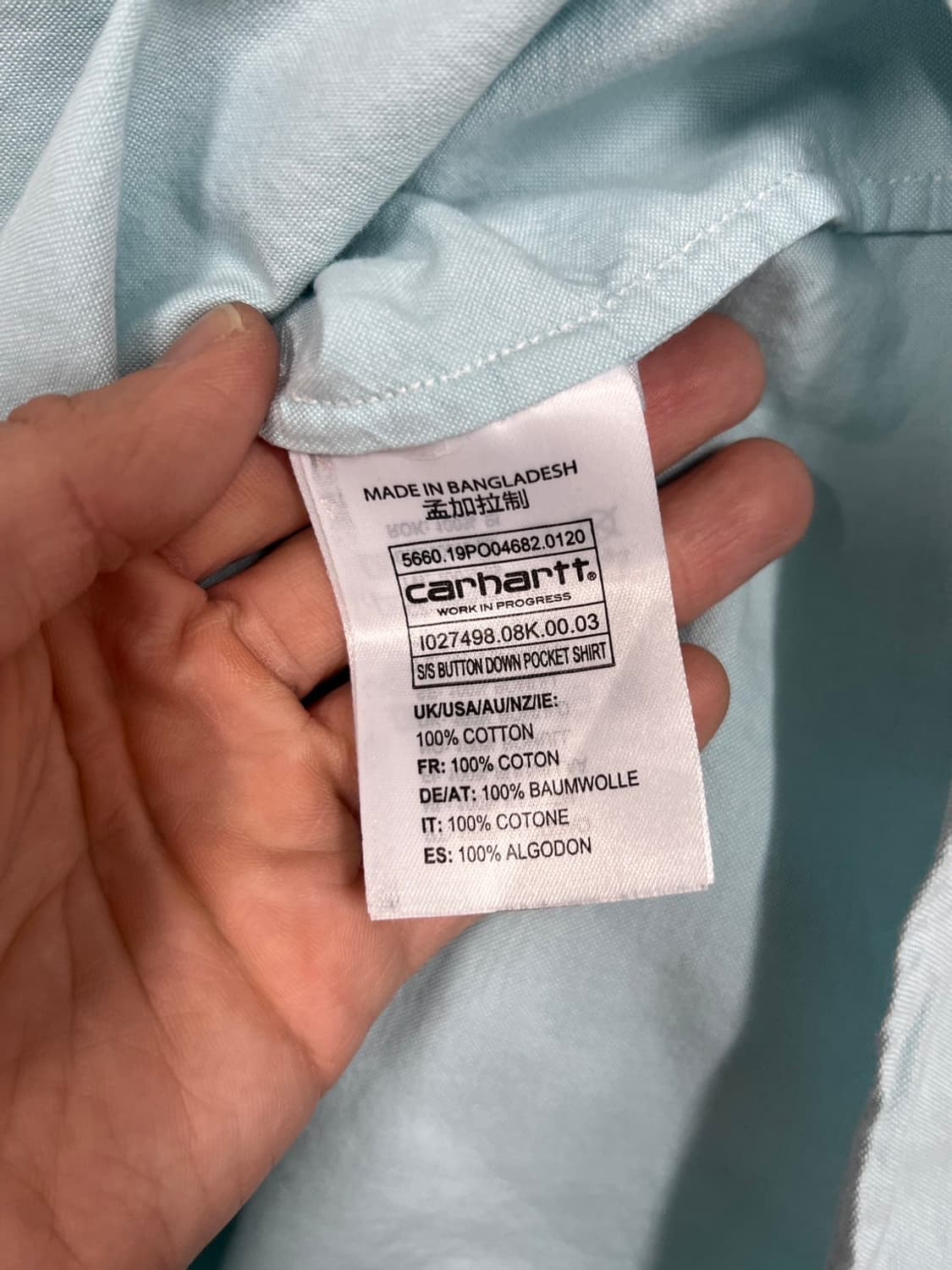 칼하트 WIP 카라넥 포켓 연하늘 반팔 티셔츠 상품이미지6