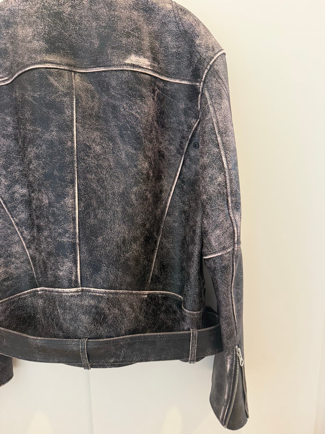 OPEN YY Faded leather moto jacket BROWN 상품이미지6