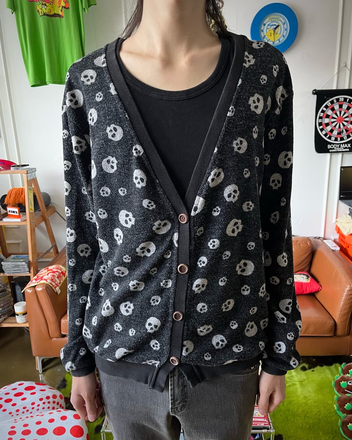 Jpn Vintage Skull Pattern Knit Cardigan 상품이미지2