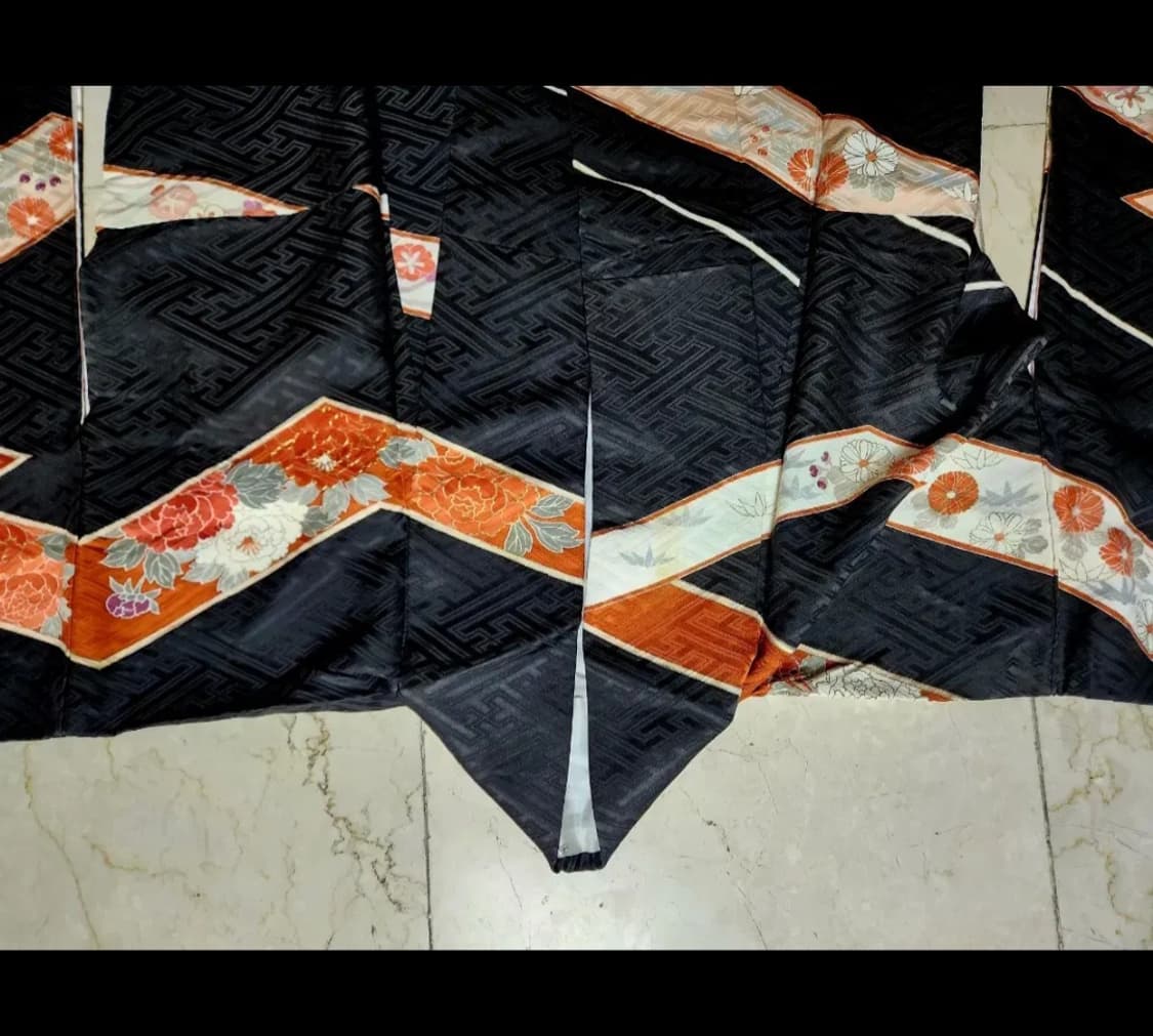 일본 장인제작 실크 후리소데 기모노+오비+속 기모노 세트2 상품이미지6