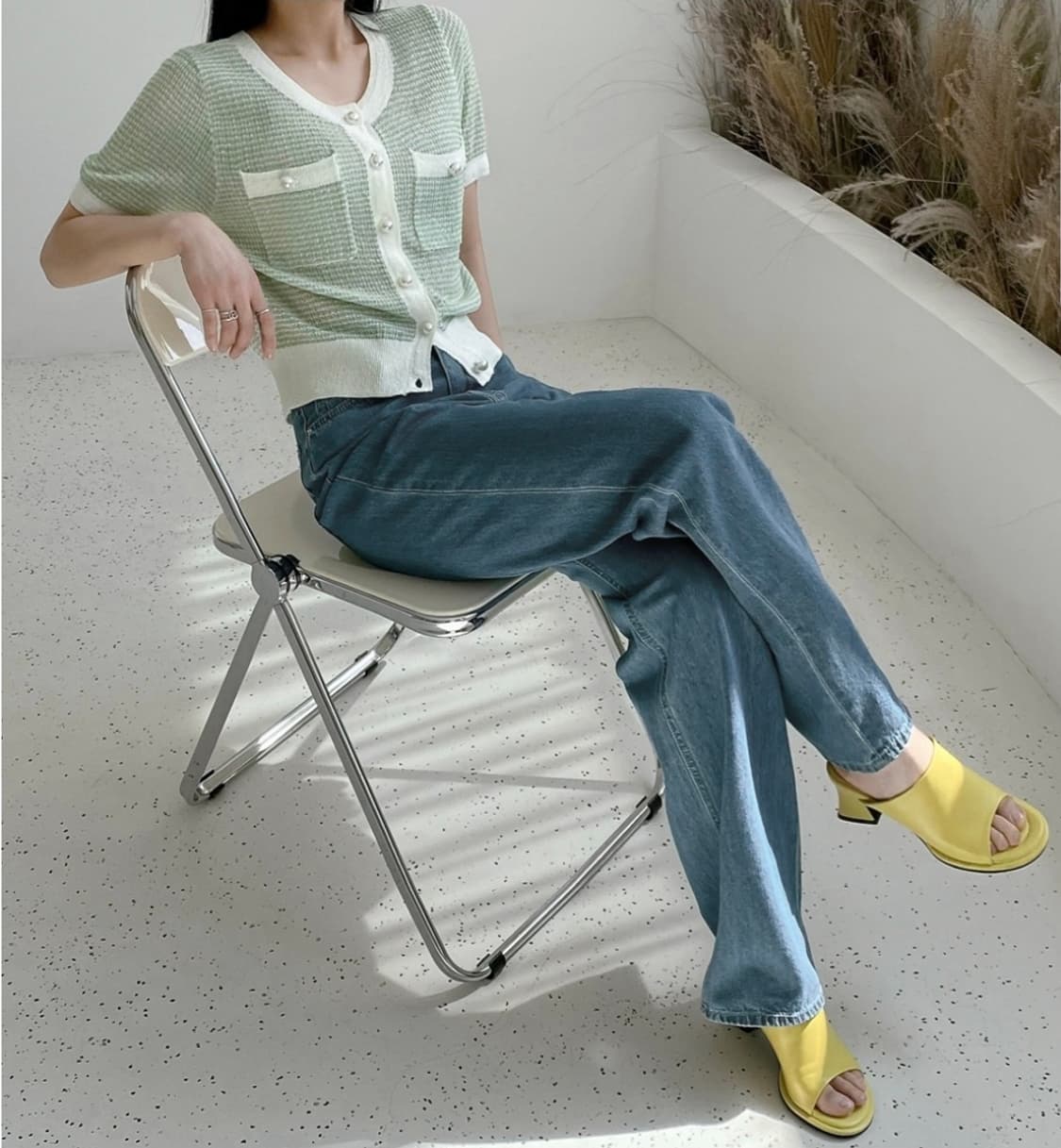 아틀리에 나인 NAIN 트위드 느낌 여름 니트 반팔 가디건 상품이미지8