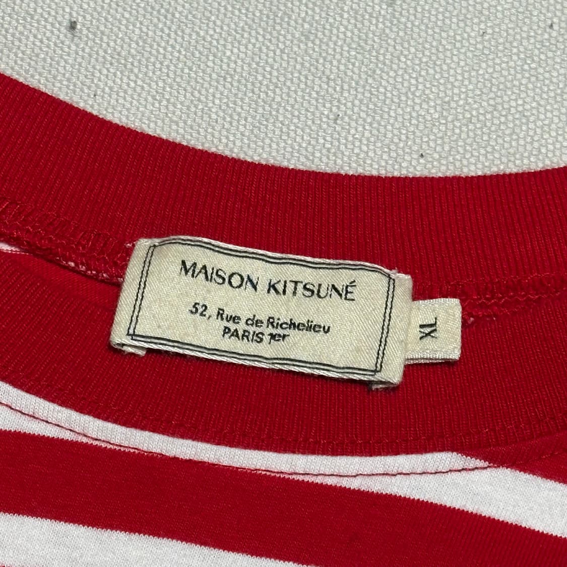 XL 메종키츠네 트리컬러 폭스 레드 스트라이프 티 상품이미지4