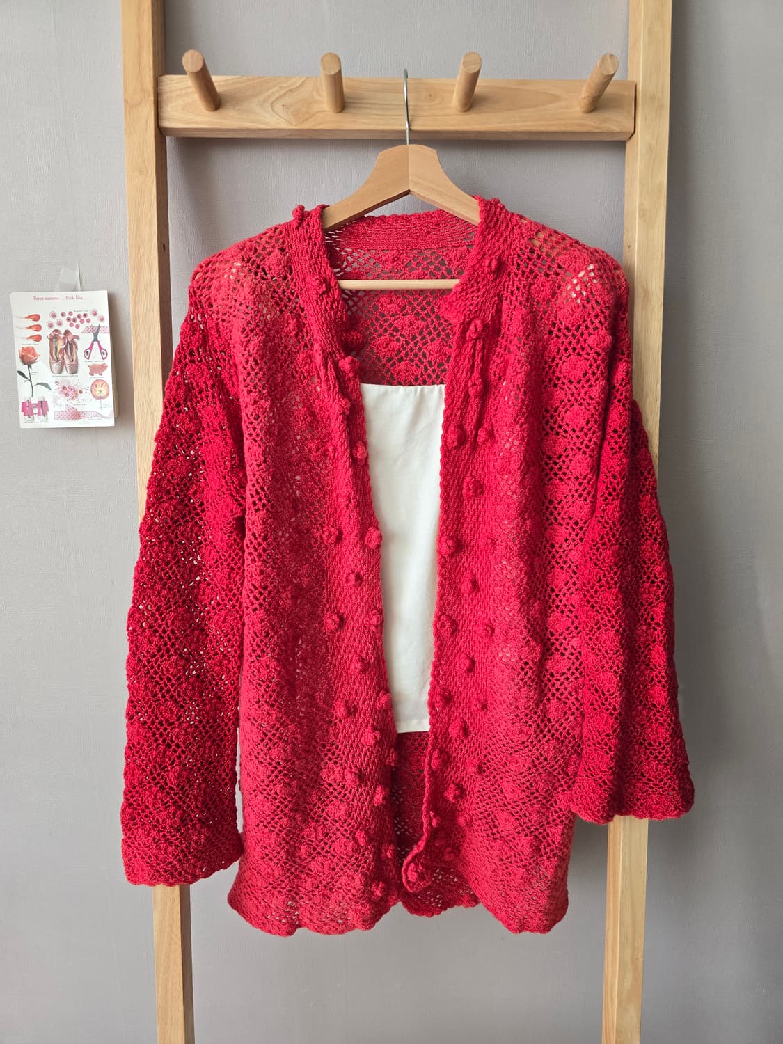 핑크-레드 핸드니트 롱 가디건 상품이미지1